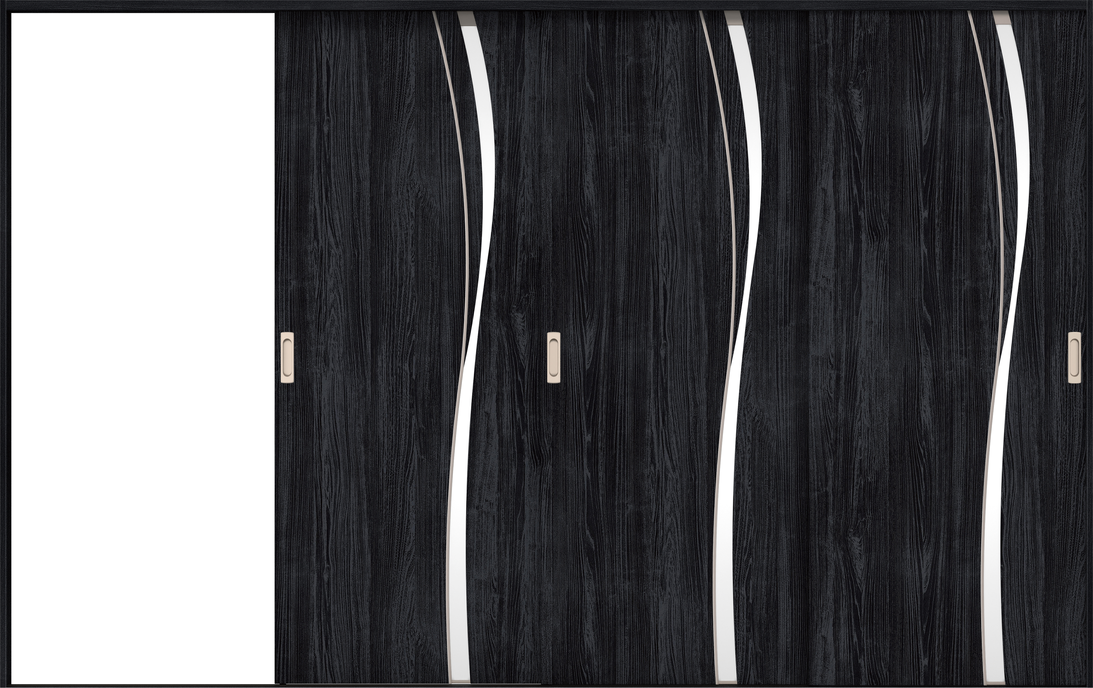 リビングドア　イエリア　引戸・３枚片引　扉セット　Ｋ７デザイン　３２２９幅用　２０００高　〈モスブラック柄〉　左引用　錠なし　ラクラクローズ付