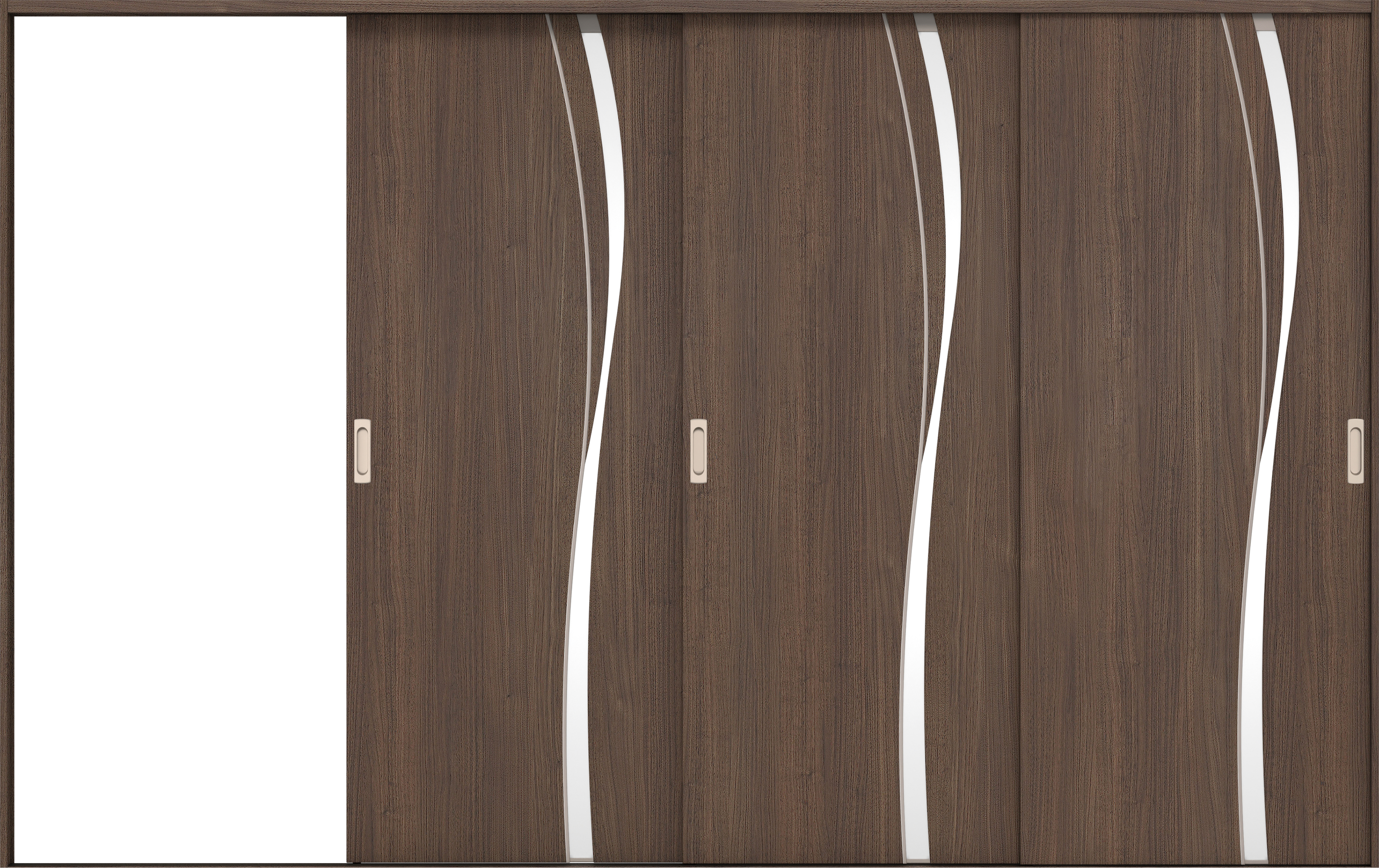 リビングドア　イエリア　引戸・３枚片引　扉セット　Ｋ７デザイン　３２２９幅用　２０００高　〈ダルブラウン柄〉　左引用　錠なし　ラクラクローズ付