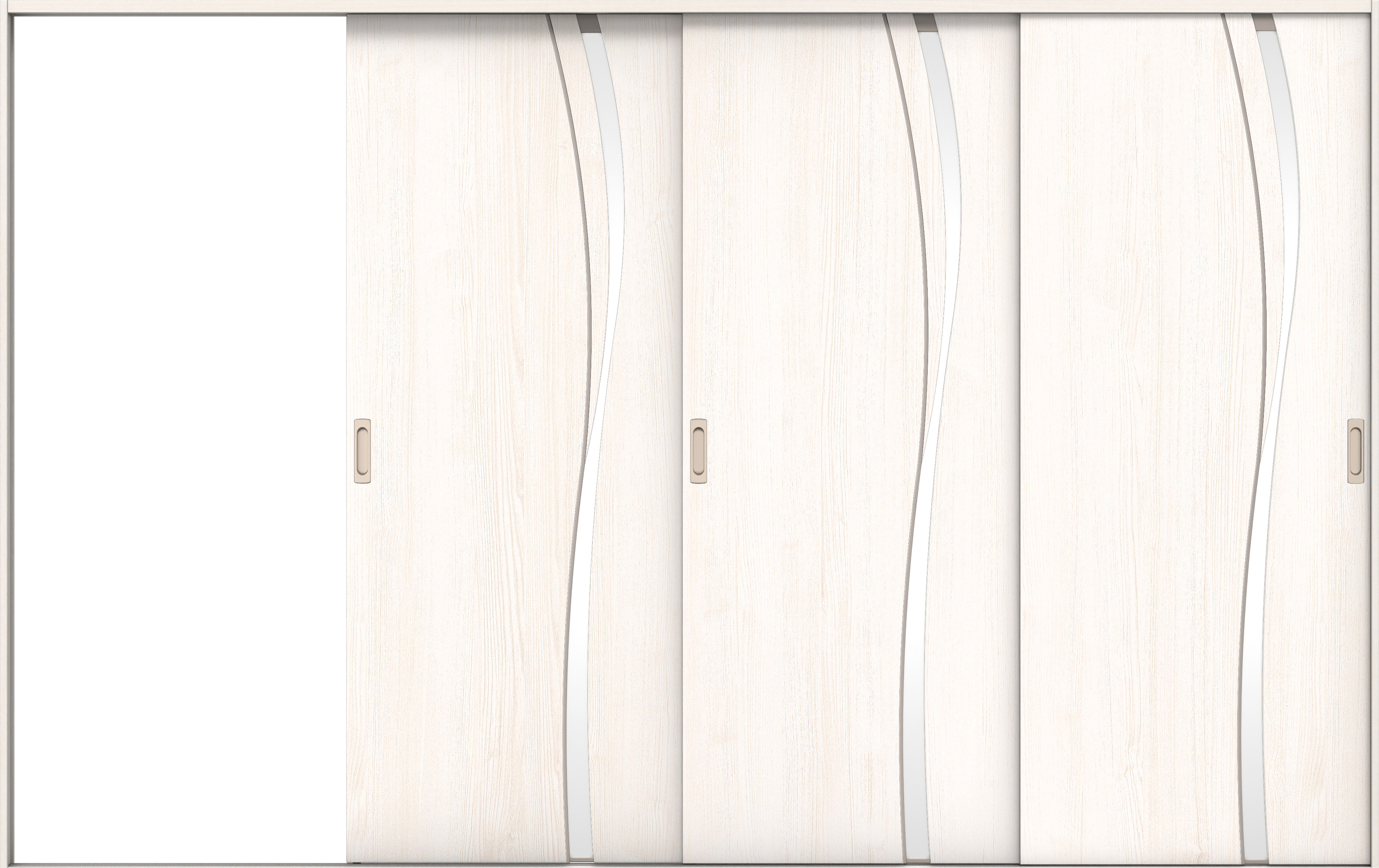 リビングドア　イエリア　引戸・３枚片引　扉セット　Ｋ７デザイン　３２２９幅用　２０００高　〈ネオホワイト柄〉　左引用　錠なし　ラクラクローズ付