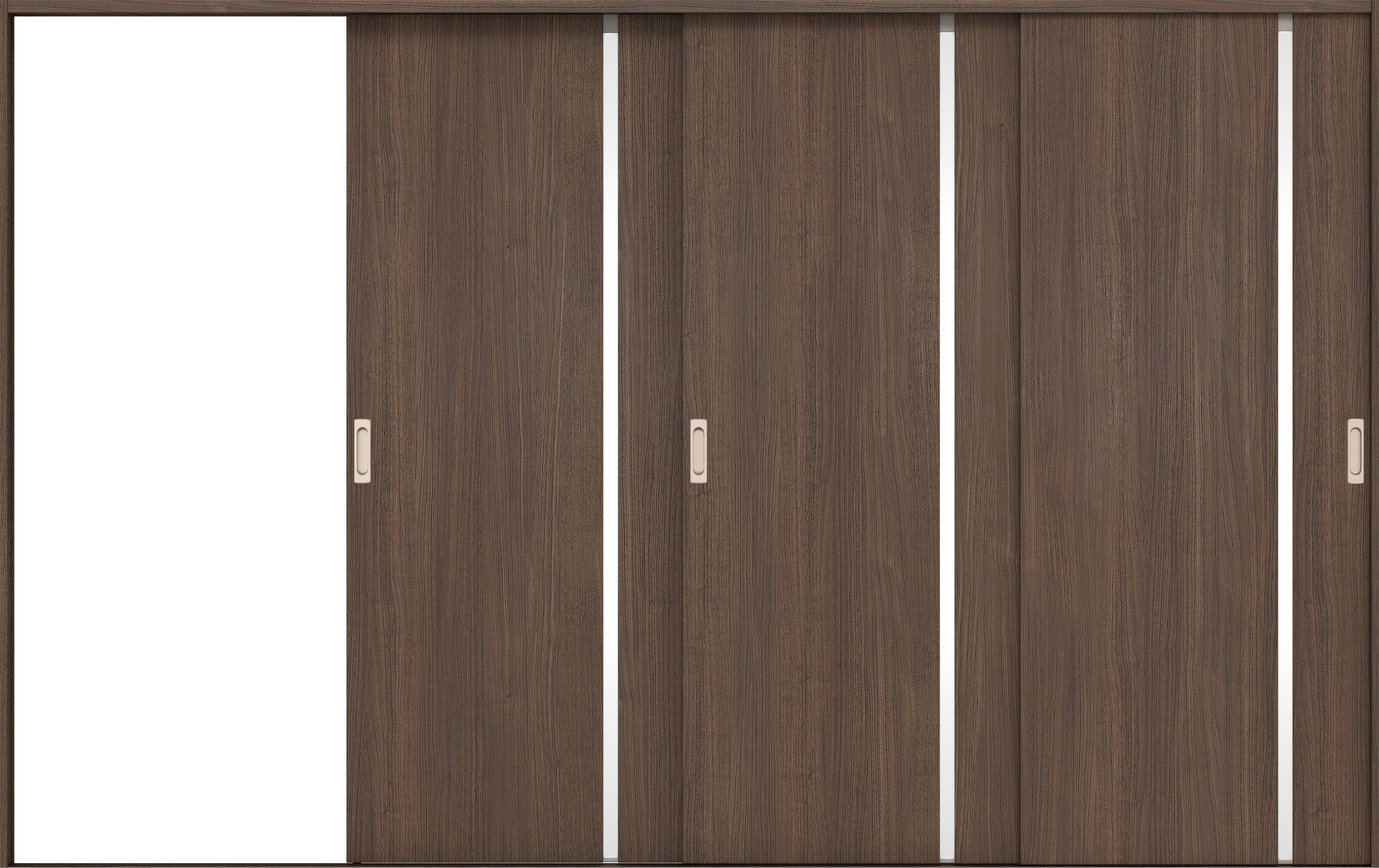 リビングドア　イエリア　引戸・３枚片引　扉セット　Ｌ９デザイン　３２２９幅用　２０００高　〈ダルブラウン柄〉　左引用　錠なし　ラクラクローズ付