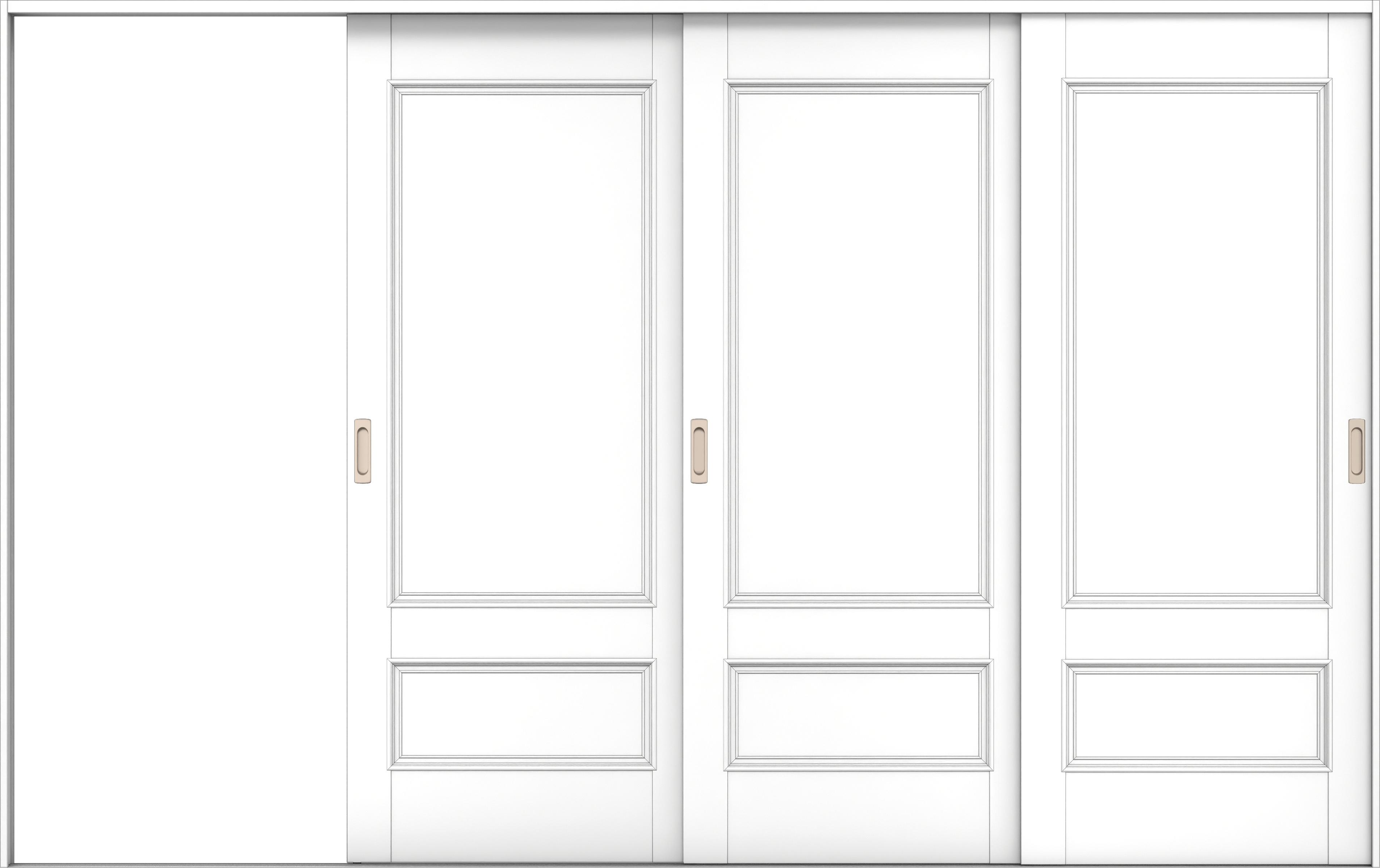 リビングドア　イエリア　引戸・３枚片引　扉セット　Ｍ１デザイン　３２２９幅用　２０００高　〈パウダーホワイト柄〉　左引用　錠なし　ラクラクローズ付