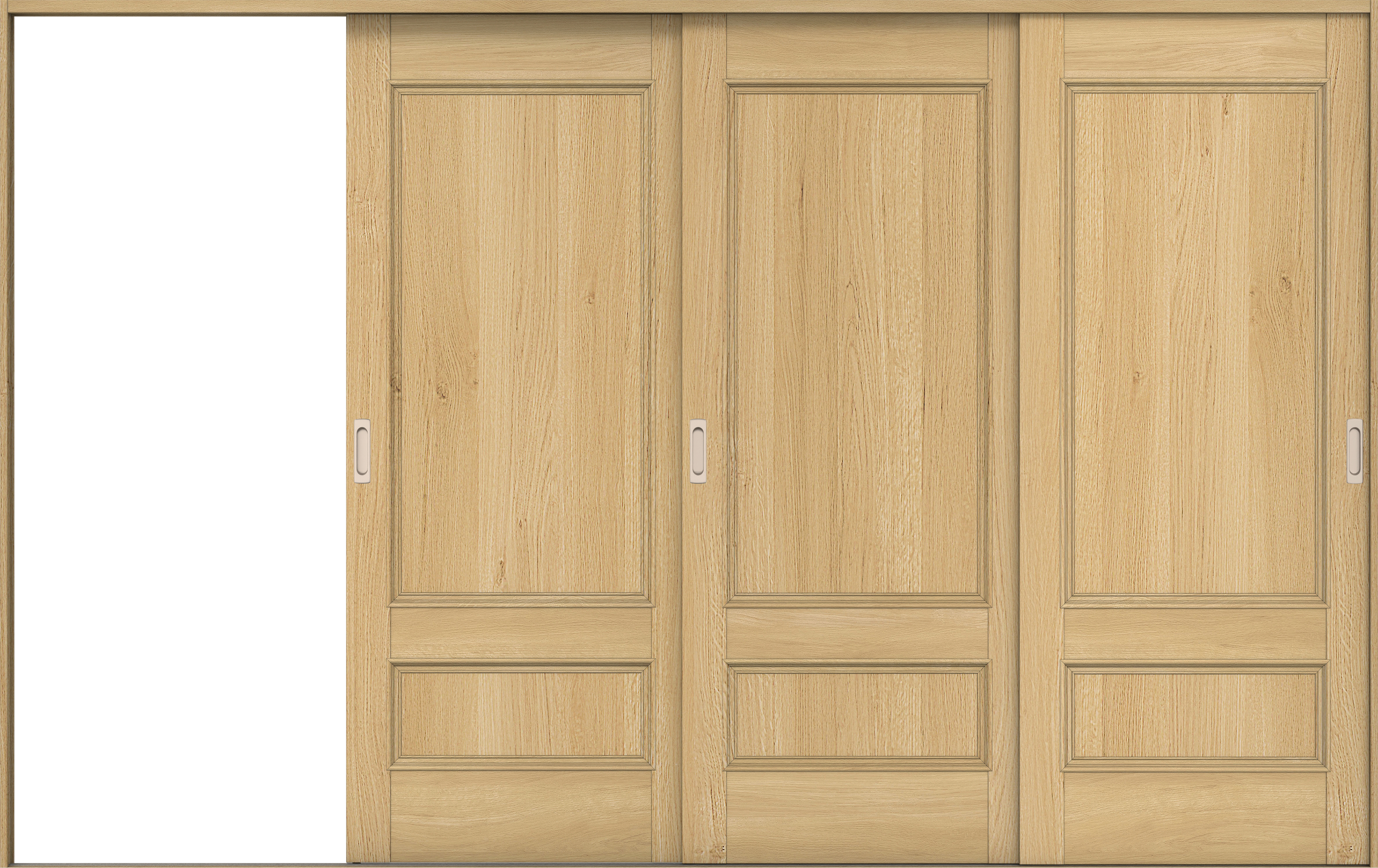 リビングドア　イエリア　引戸・３枚片引　扉セット　Ｍ１デザイン　３２２９幅用　２０００高　〈ライトオーカー柄〉　左引用　錠なし　ラクラクローズ付