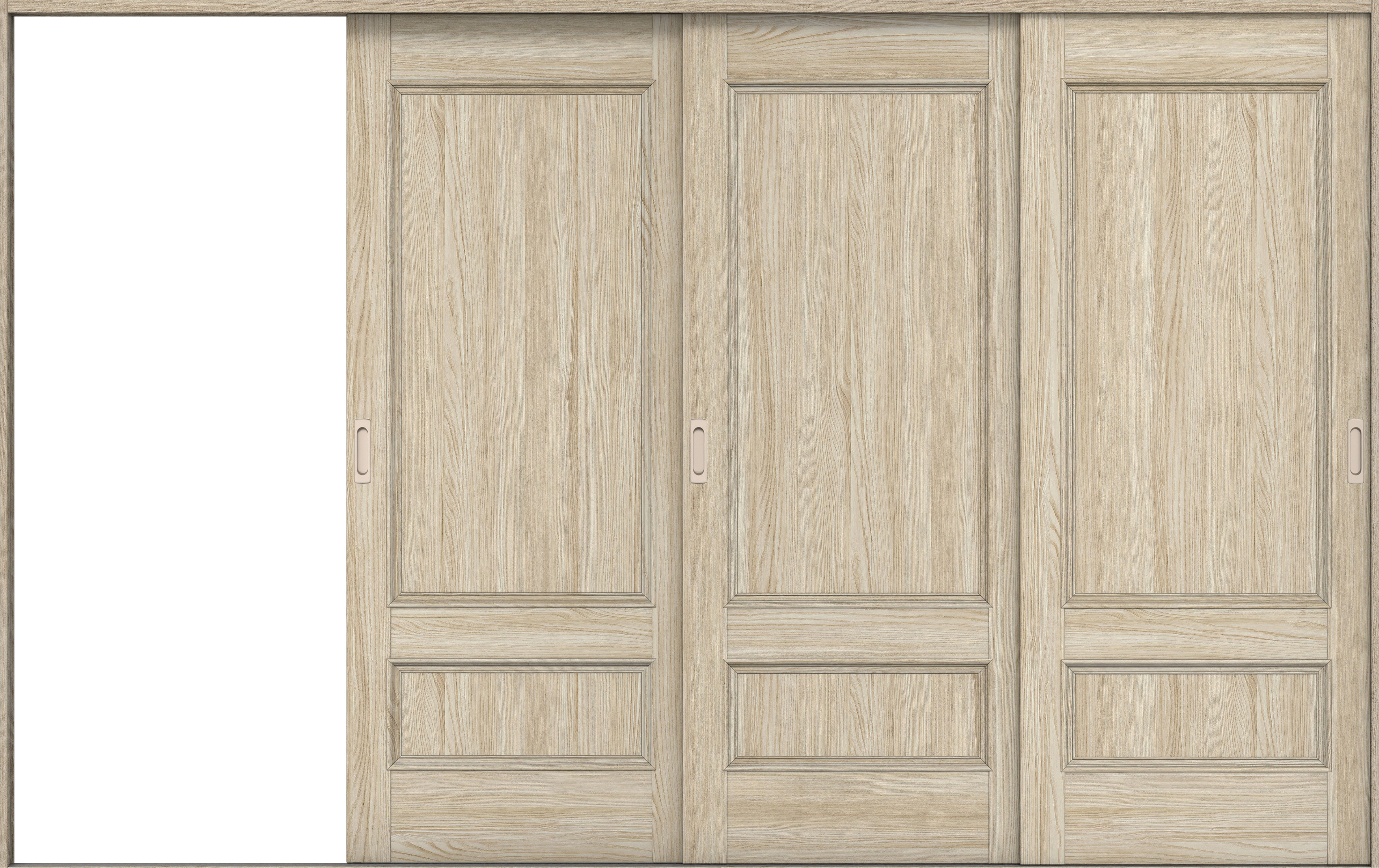 リビングドア　イエリア　引戸・３枚片引　扉セット　Ｍ１デザイン　３２２９幅用　２０００高　〈ソフトグレージュ柄〉　左引用　錠なし　ラクラクローズ付