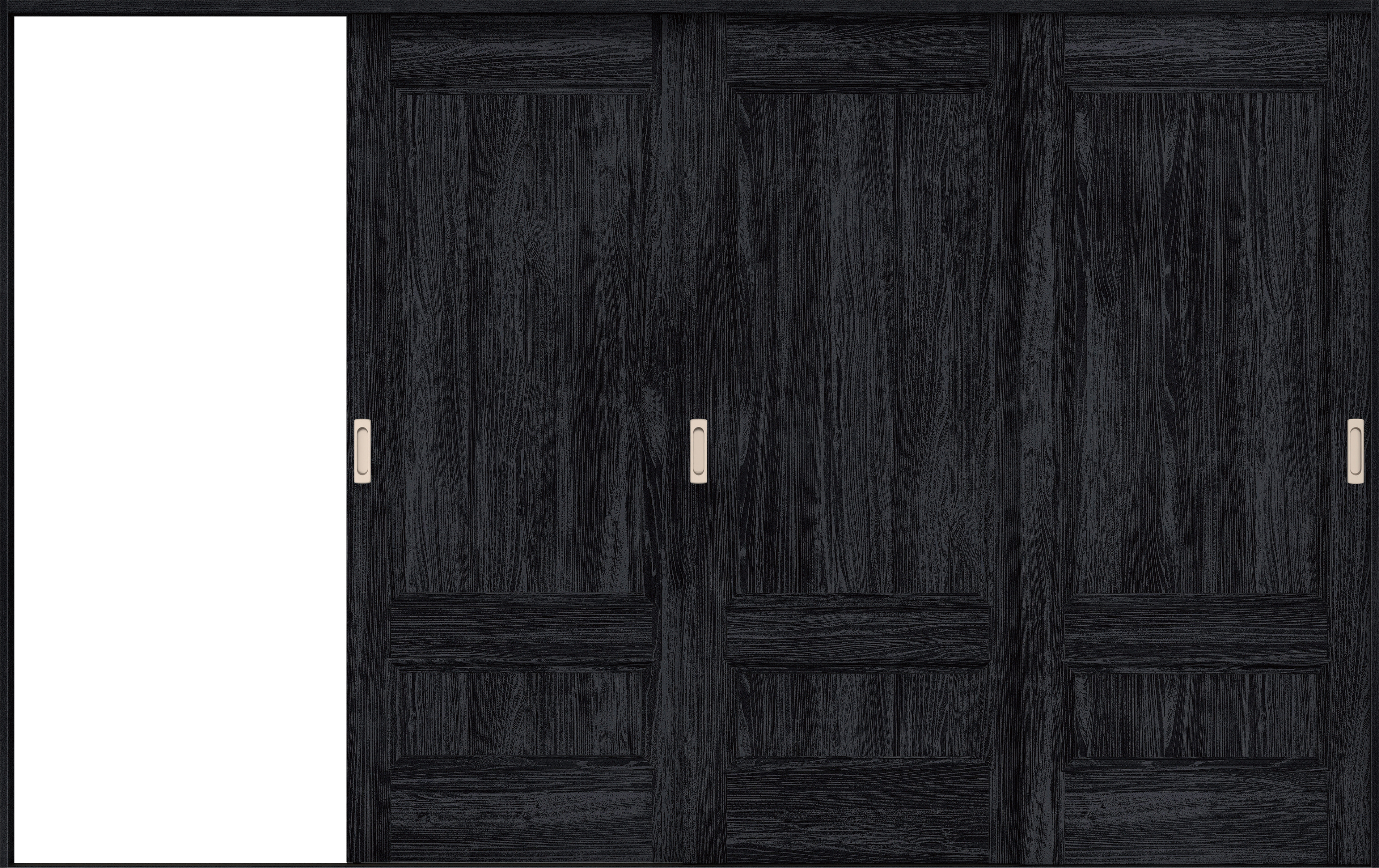 リビングドア　イエリア　引戸・３枚片引　扉セット　Ｍ１デザイン　３２２９幅用　２０００高　〈モスブラック柄〉　左引用　錠なし　ラクラクローズ付