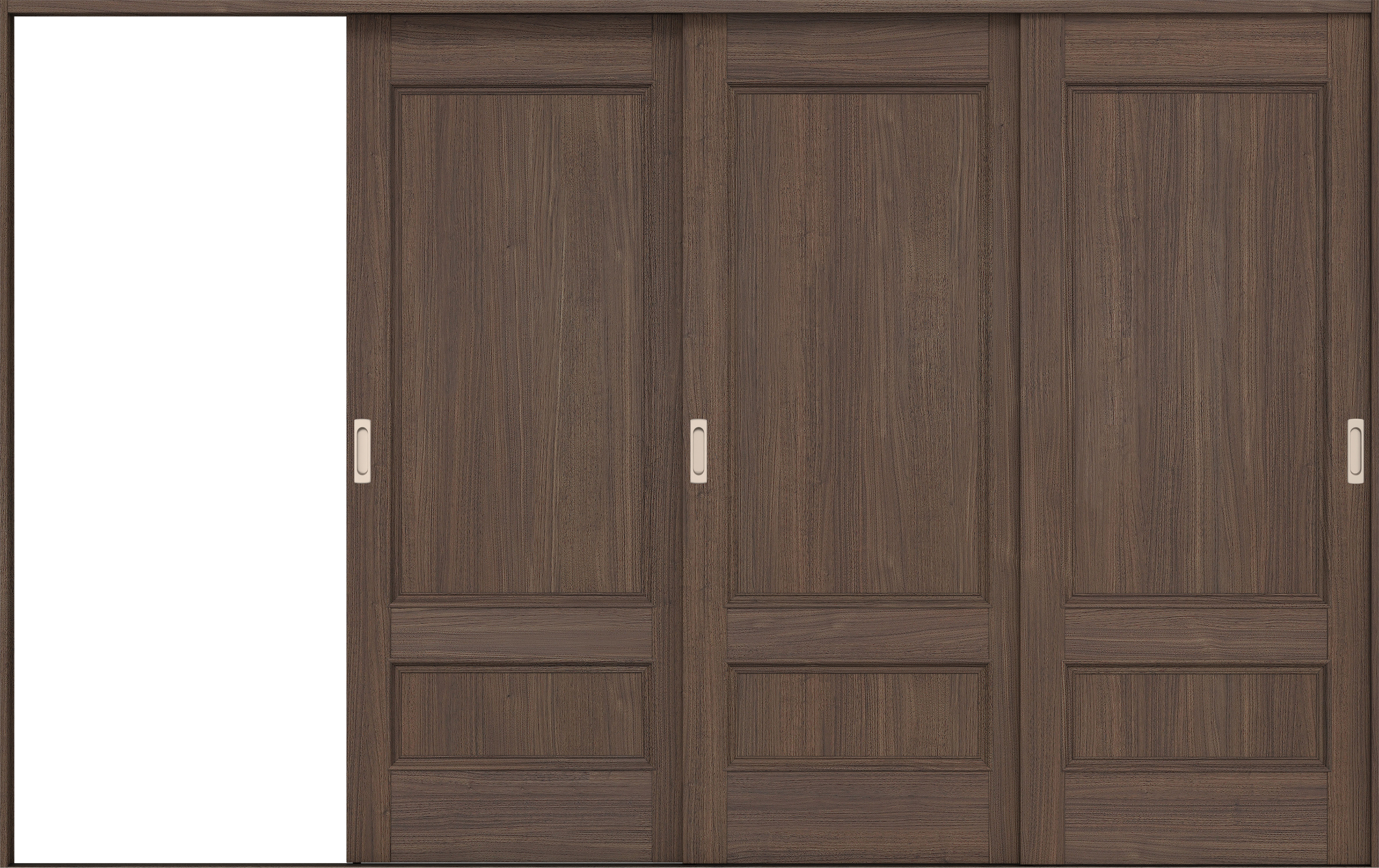 リビングドア　イエリア　引戸・３枚片引　扉セット　Ｍ１デザイン　３２２９幅用　２０００高　〈ダルブラウン柄〉　左引用　錠なし　ラクラクローズ付