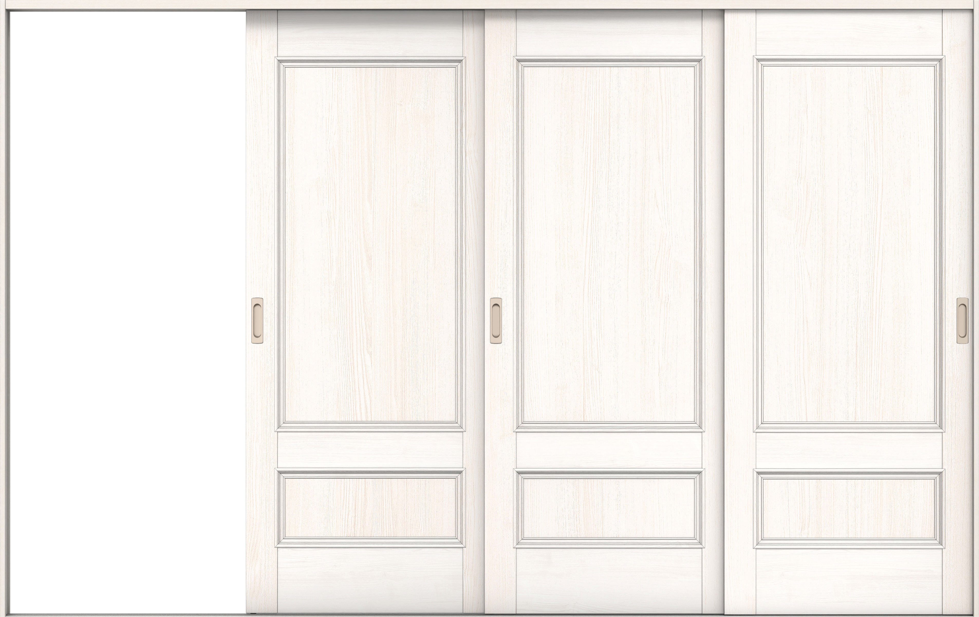 リビングドア　イエリア　引戸・３枚片引　扉セット　Ｍ１デザイン　３２２９幅用　２０００高　〈ネオホワイト柄〉　左引用　錠なし　ラクラクローズ付