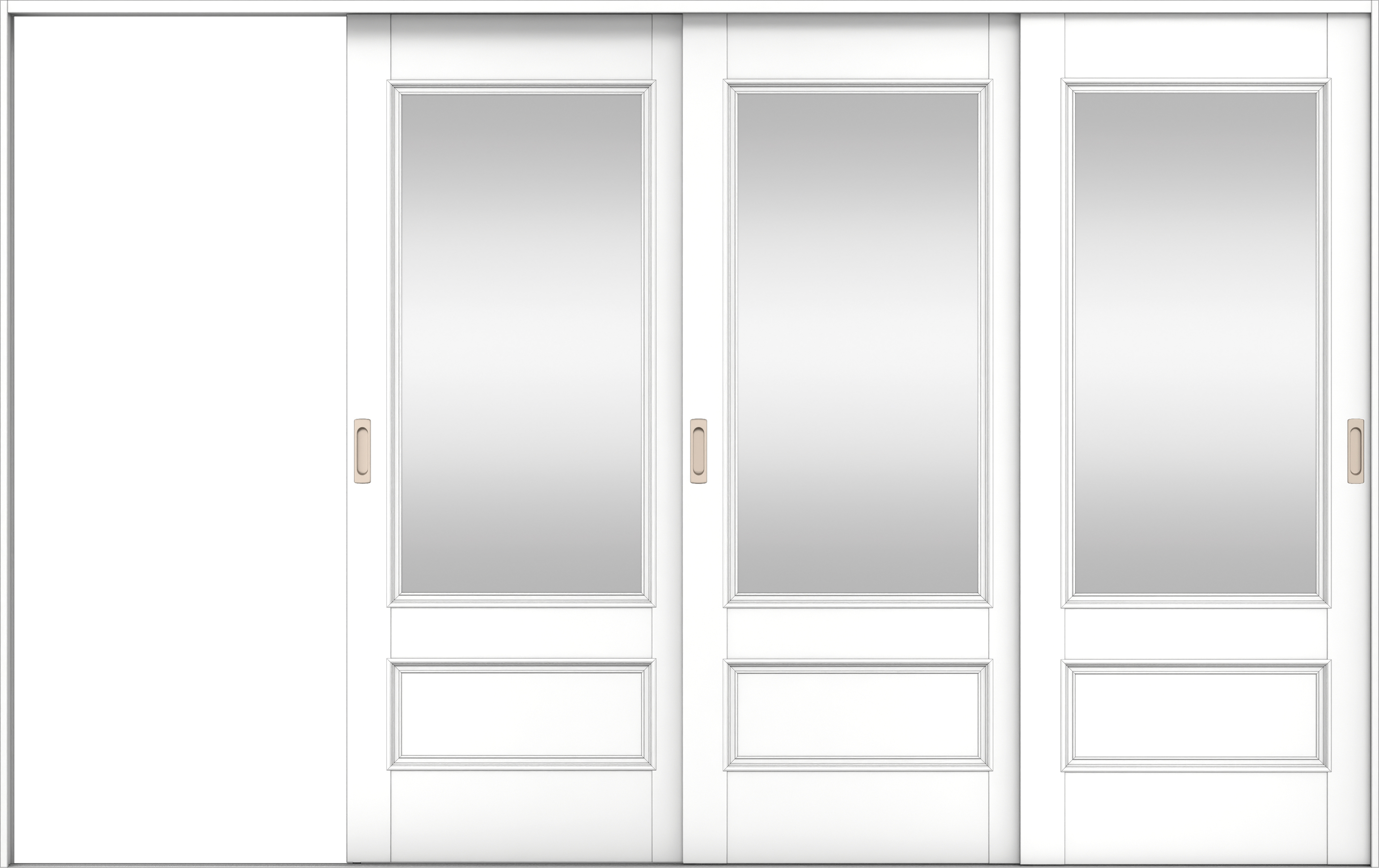 リビングドア　イエリア　引戸・３枚片引　扉セット　Ｍ２デザイン　３２２９幅用　２０００高　〈パウダーホワイト柄〉　左引用　錠なし　ラクラクローズ付