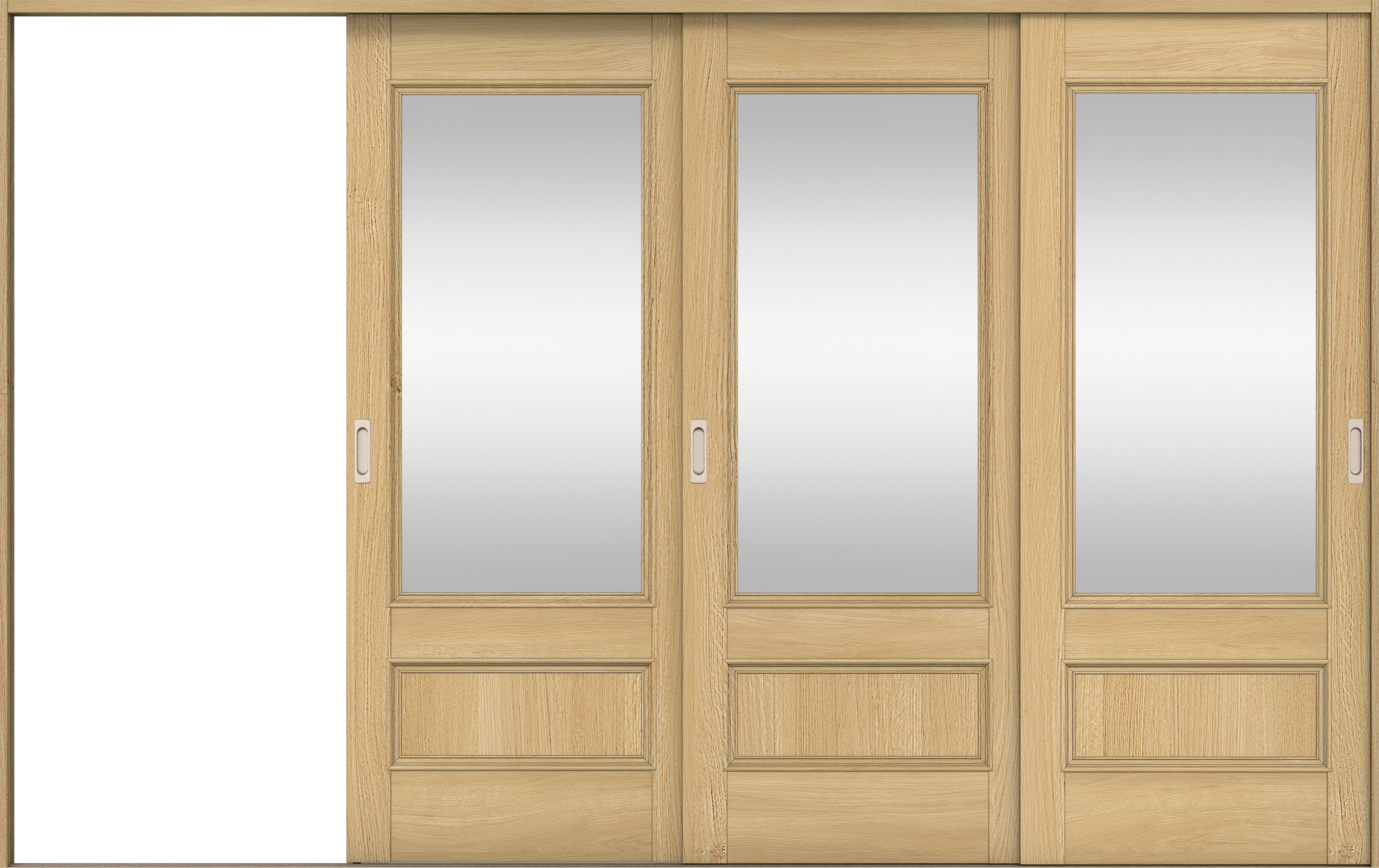 リビングドア　イエリア　引戸・３枚片引　扉セット　Ｍ２デザイン　３２２９幅用　２０００高　〈ライトオーカー柄〉　左引用　錠なし　ラクラクローズ付