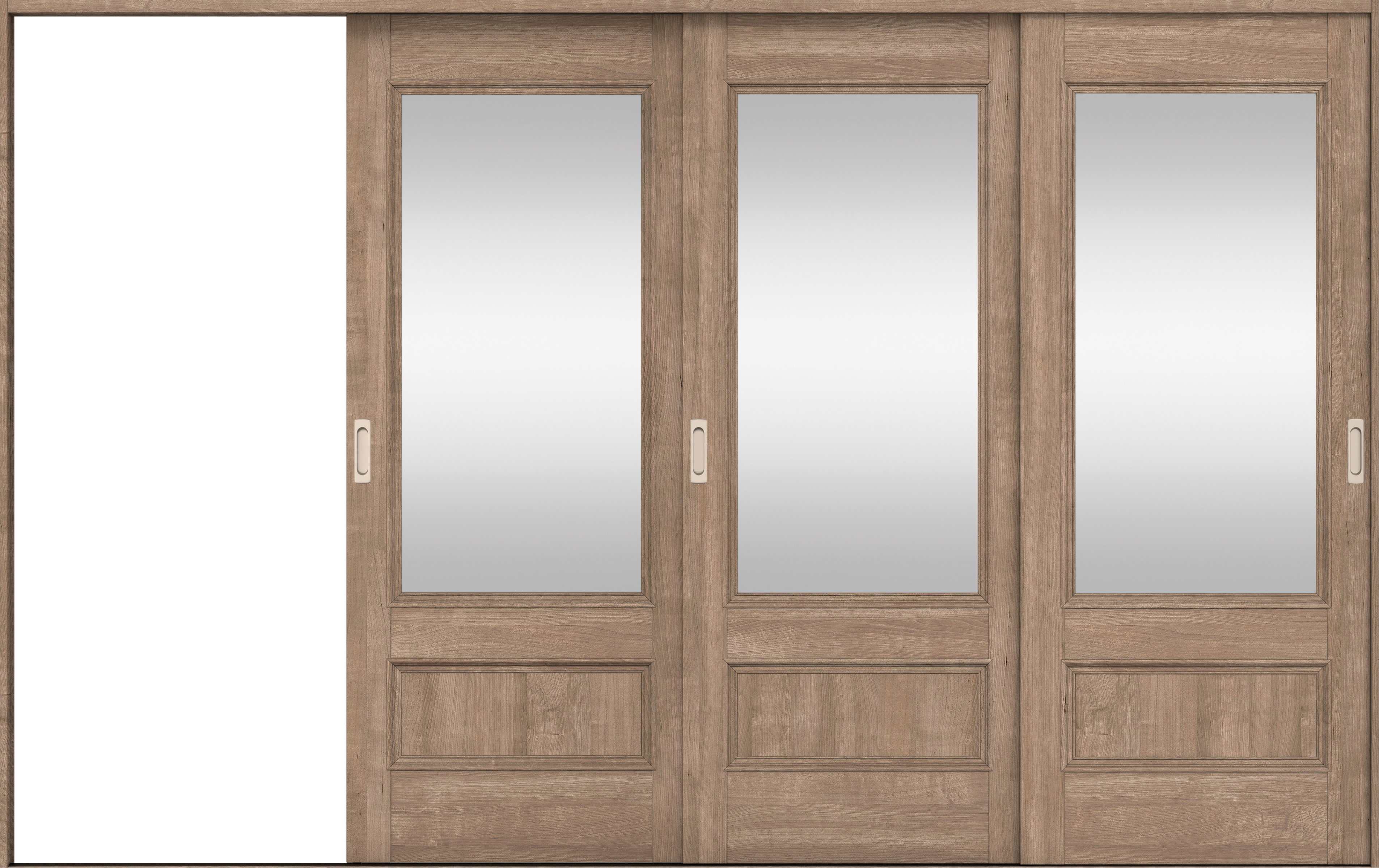 リビングドア　イエリア　引戸・３枚片引　扉セット　Ｍ２デザイン　３２２９幅用　２０００高　〈トープグレー柄〉　左引用　錠なし　ラクラクローズ付