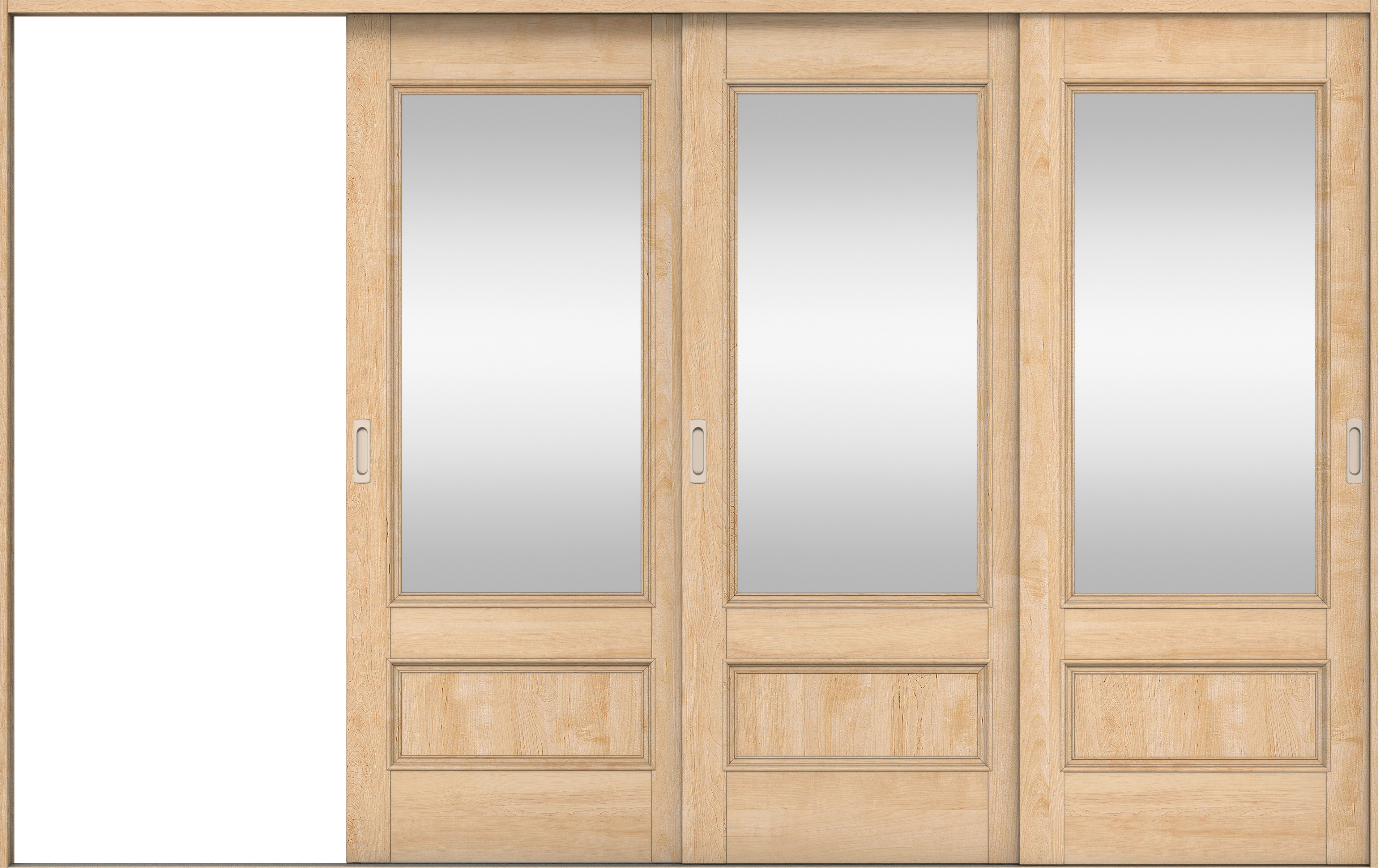 リビングドア　イエリア　引戸・３枚片引　扉セット　Ｍ２デザイン　３２２９幅用　２０００高　〈ミルベージュ柄〉　左引用　錠なし　ラクラクローズ付