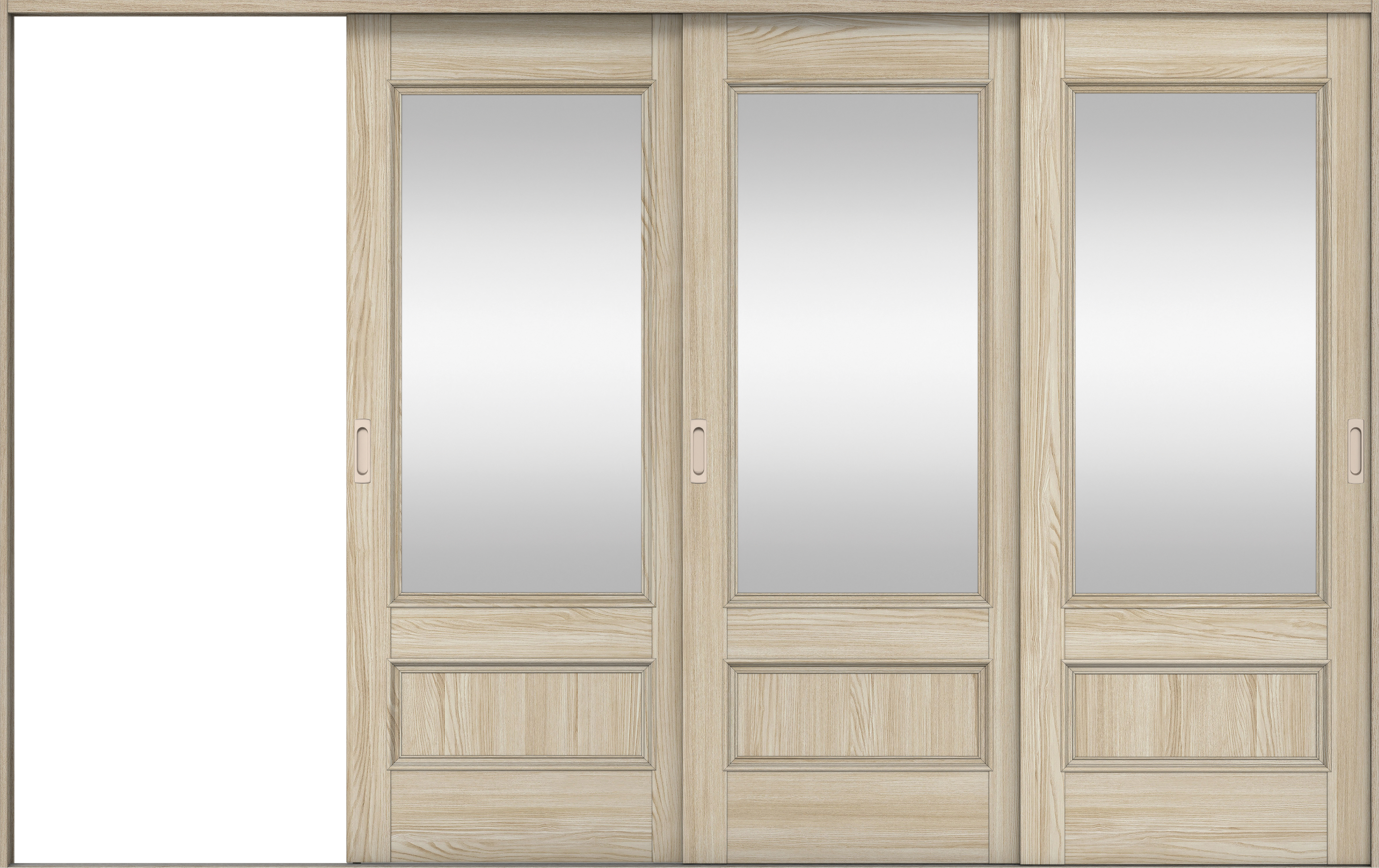 リビングドア　イエリア　引戸・３枚片引　扉セット　Ｍ２デザイン　３２２９幅用　２０００高　〈ソフトグレージュ柄〉　左引用　錠なし　ラクラクローズ付