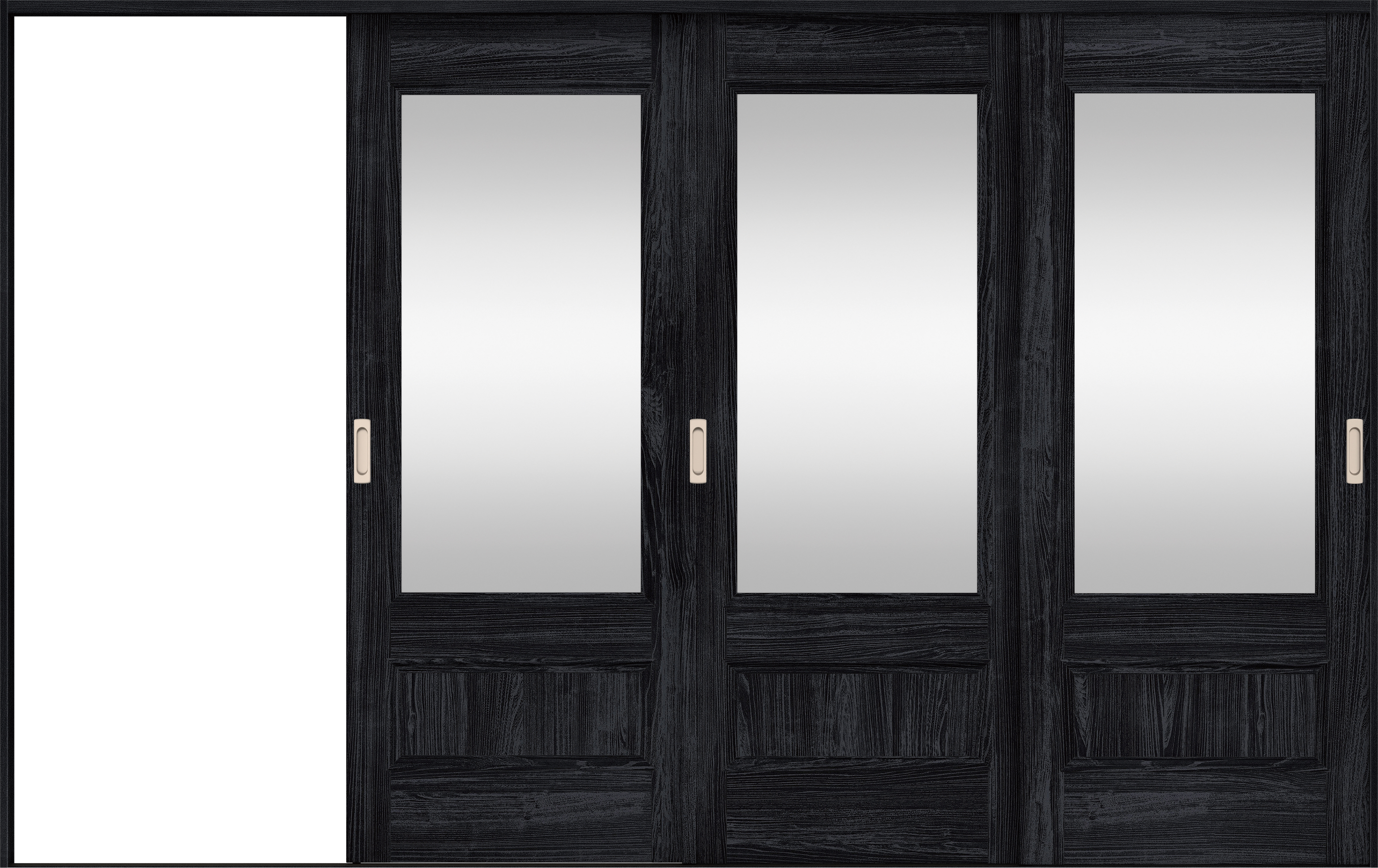 リビングドア　イエリア　引戸・３枚片引　扉セット　Ｍ２デザイン　３２２９幅用　２０００高　〈モスブラック柄〉　左引用　錠なし　ラクラクローズ付