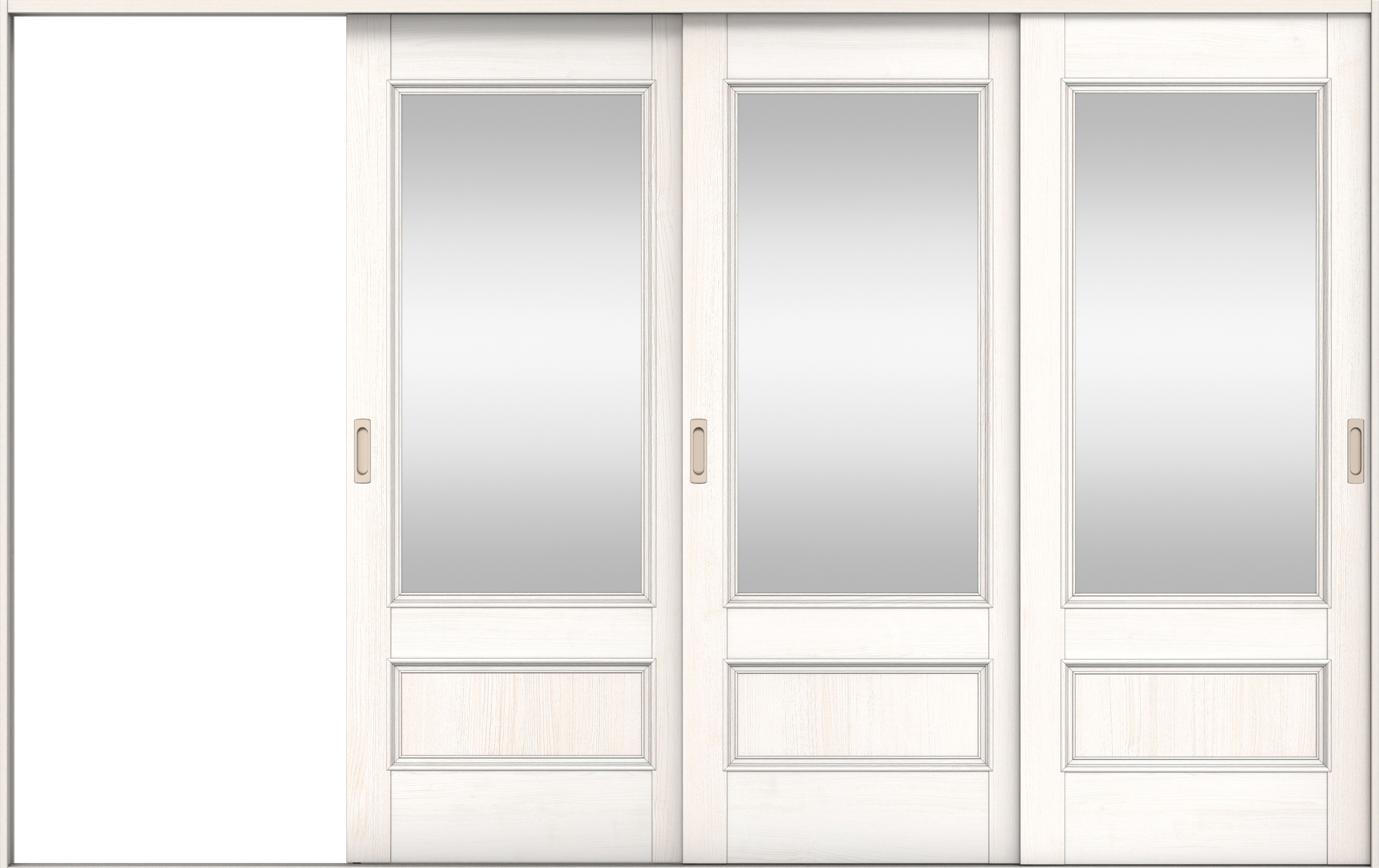 リビングドア　イエリア　引戸・３枚片引　扉セット　Ｍ２デザイン　３２２９幅用　２０００高　〈ネオホワイト柄〉　左引用　錠なし　ラクラクローズ付