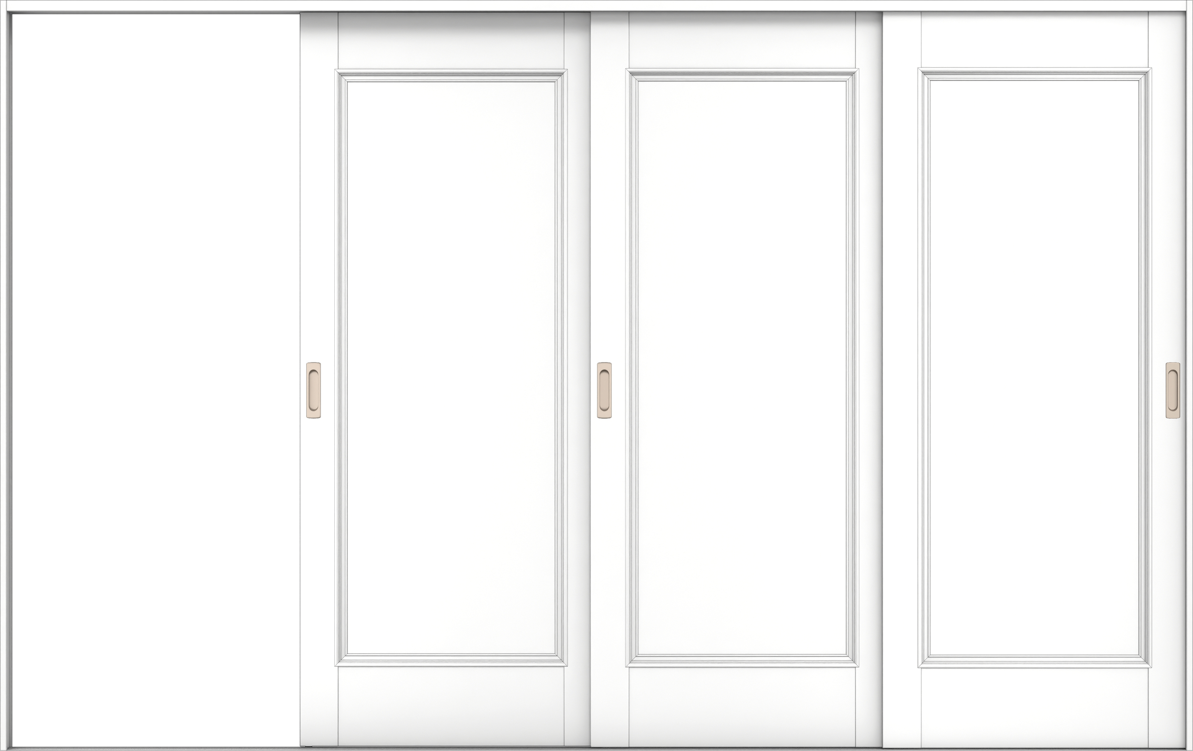 リビングドア　イエリア　引戸・３枚片引　扉セット　Ｍ５デザイン　３２２９幅用　２０００高　〈パウダーホワイト柄〉　左引用　錠なし　ラクラクローズ付