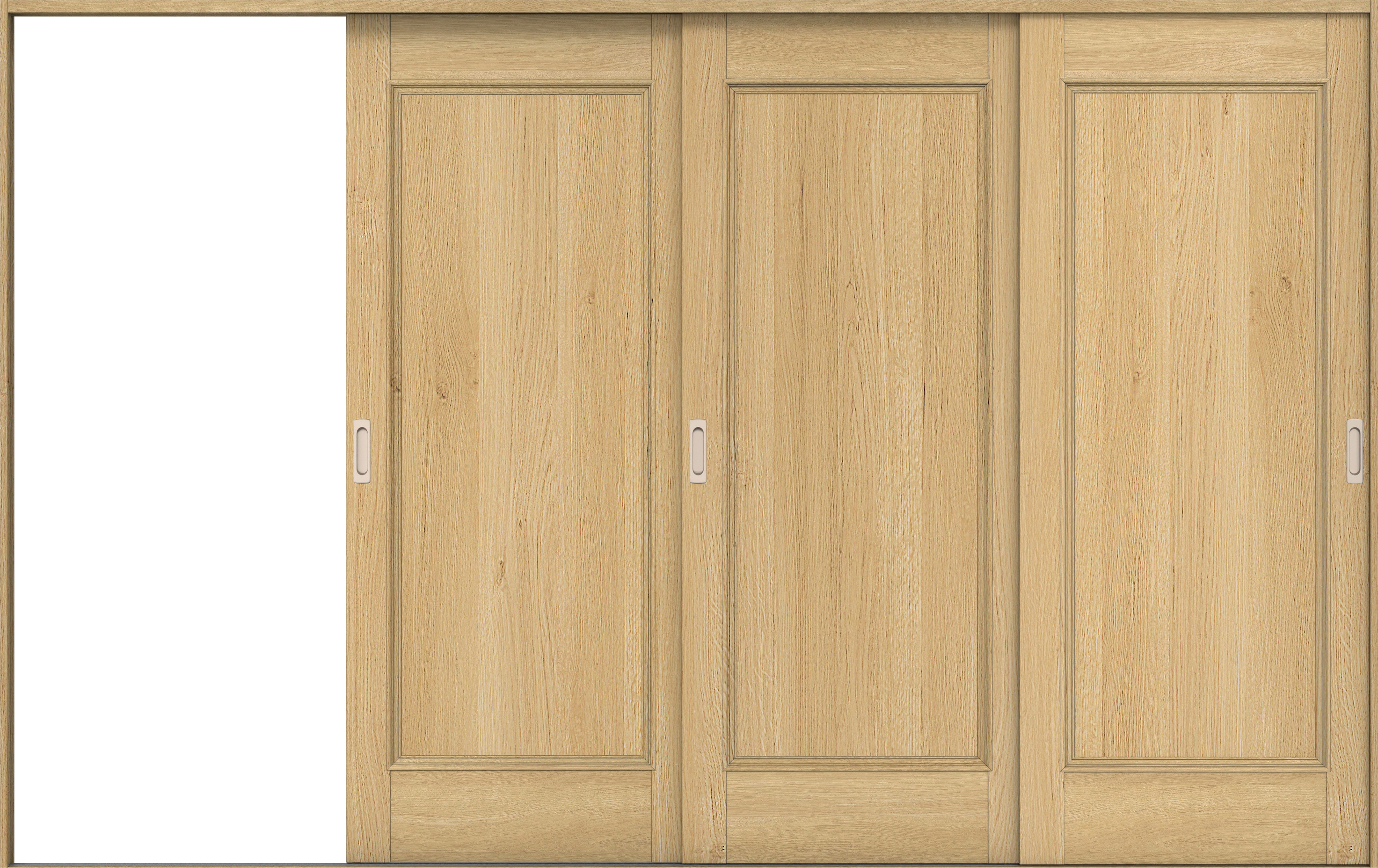 リビングドア　イエリア　引戸・３枚片引　扉セット　Ｍ５デザイン　３２２９幅用　２０００高　〈ライトオーカー柄〉　左引用　錠なし　ラクラクローズ付