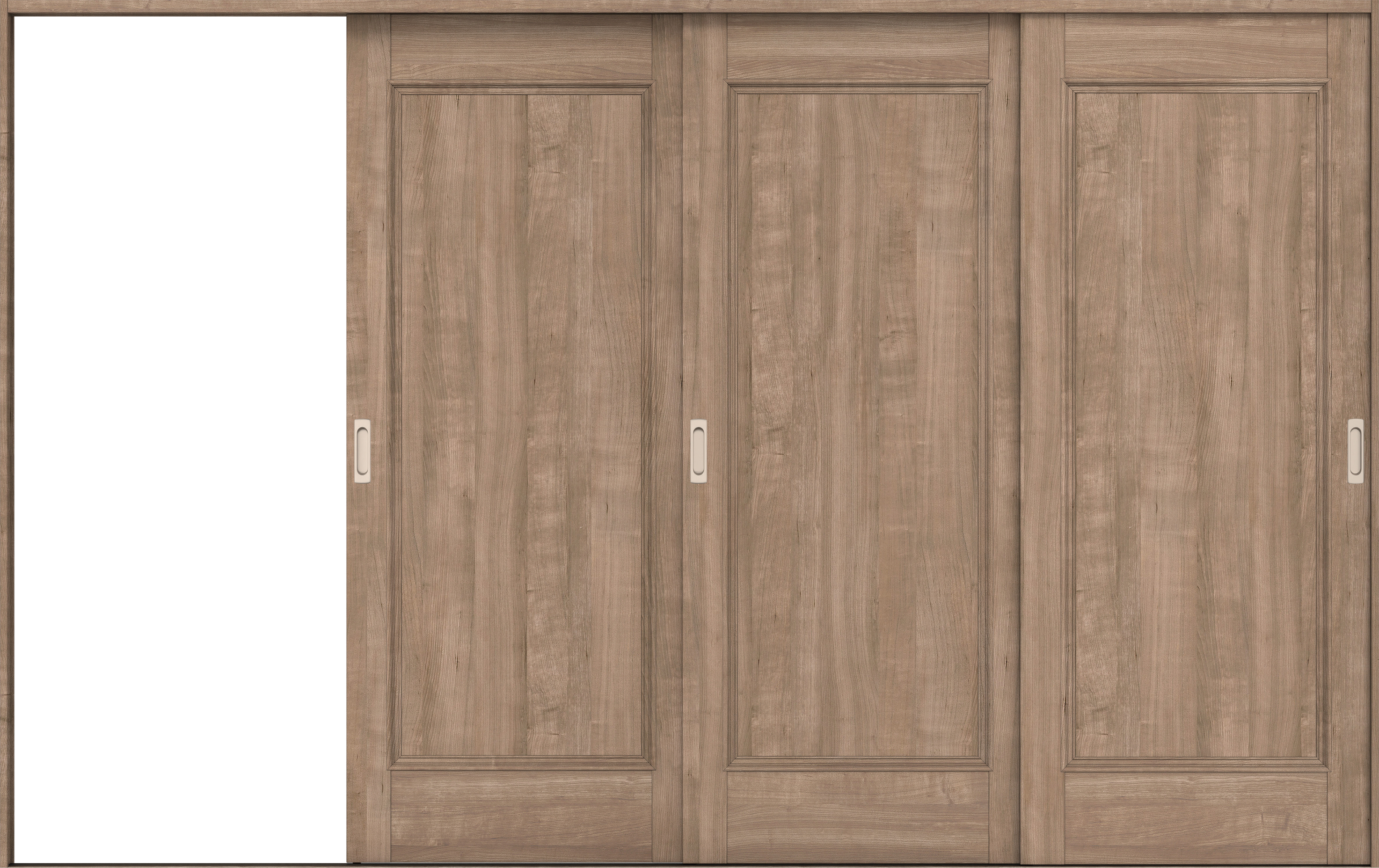 リビングドア　イエリア　引戸・３枚片引　扉セット　Ｍ５デザイン　３２２９幅用　２０００高　〈トープグレー柄〉　左引用　錠なし　ラクラクローズ付