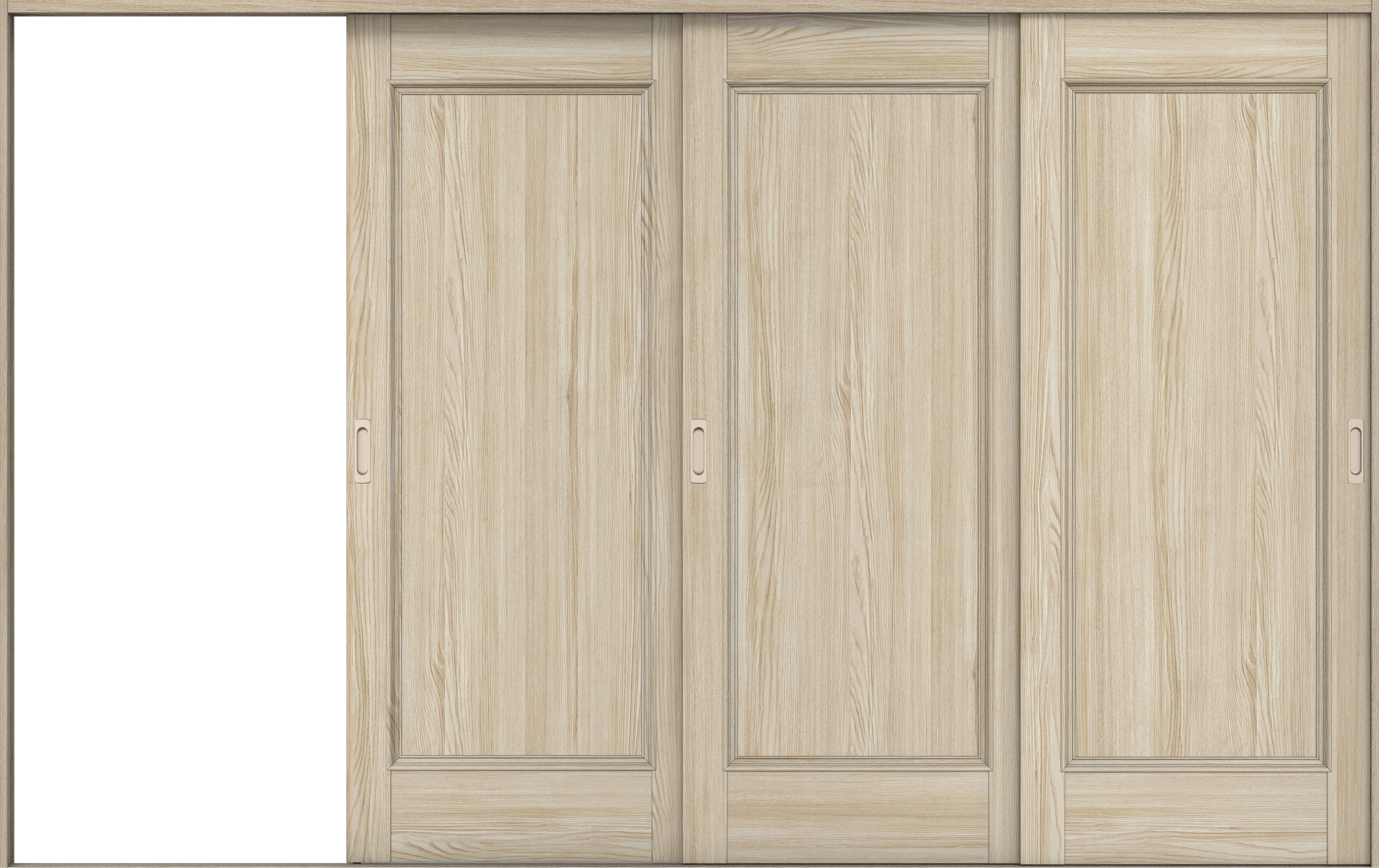 リビングドア　イエリア　引戸・３枚片引　扉セット　Ｍ５デザイン　３２２９幅用　２０００高　〈ソフトグレージュ柄〉　左引用　錠なし　ラクラクローズ付