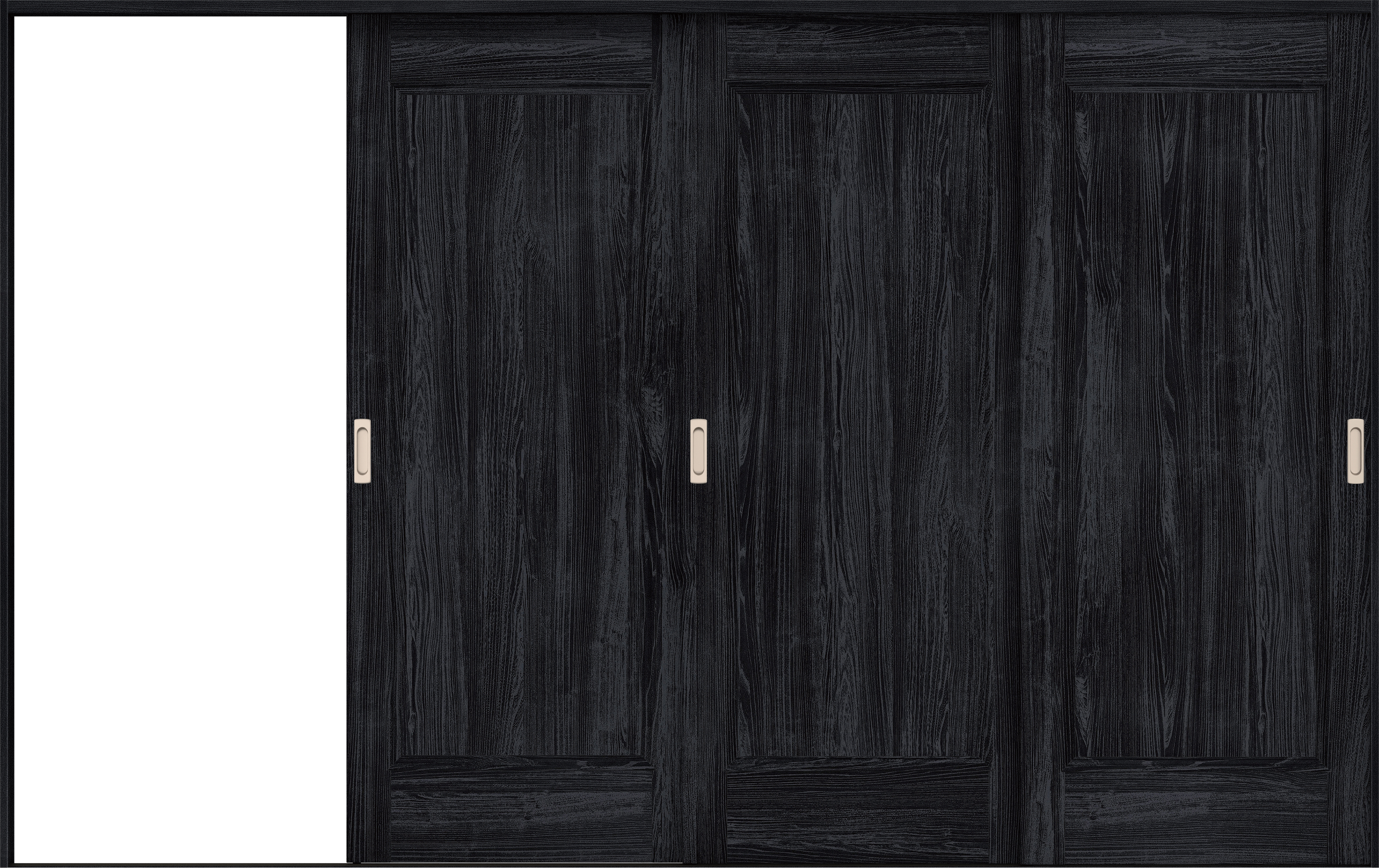 リビングドア　イエリア　引戸・３枚片引　扉セット　Ｍ５デザイン　３２２９幅用　２０００高　〈モスブラック柄〉　左引用　錠なし　ラクラクローズ付