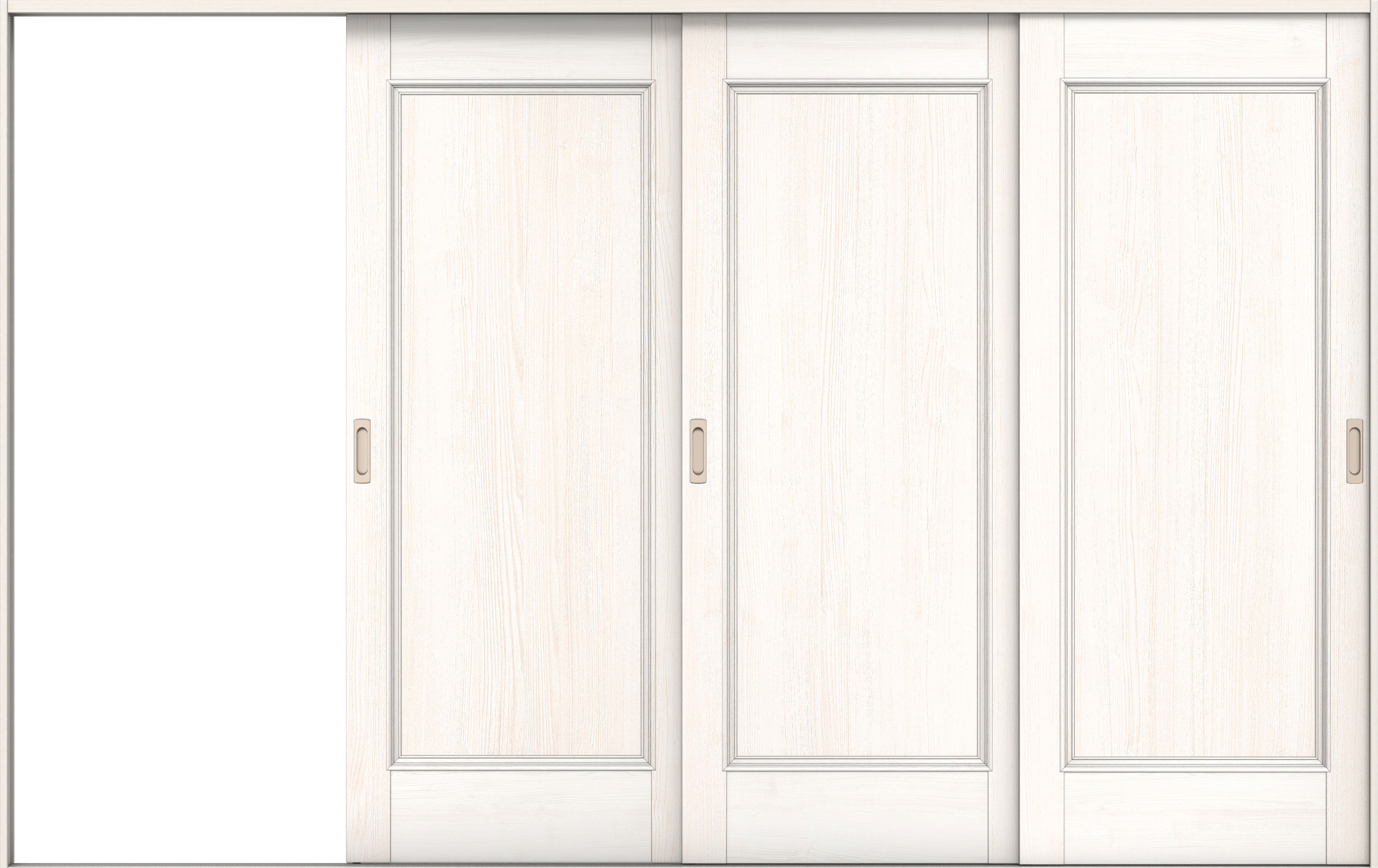 リビングドア　イエリア　引戸・３枚片引　扉セット　Ｍ５デザイン　３２２９幅用　２０００高　〈ネオホワイト柄〉　左引用　錠なし　ラクラクローズ付