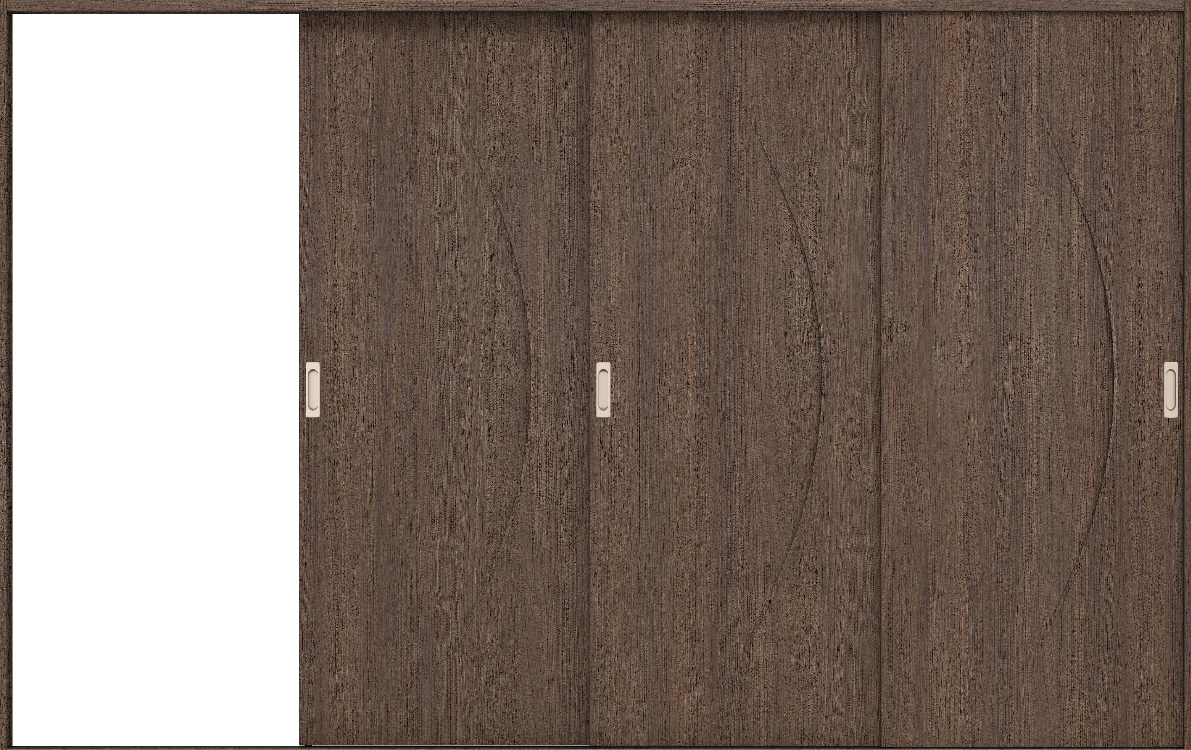 リビングドア　イエリア　引戸・３枚片引　扉セット　Ｓ７デザイン　３２２９幅用　２０００高　〈ダルブラウン柄〉　左引用　錠なし　ラクラクローズ付