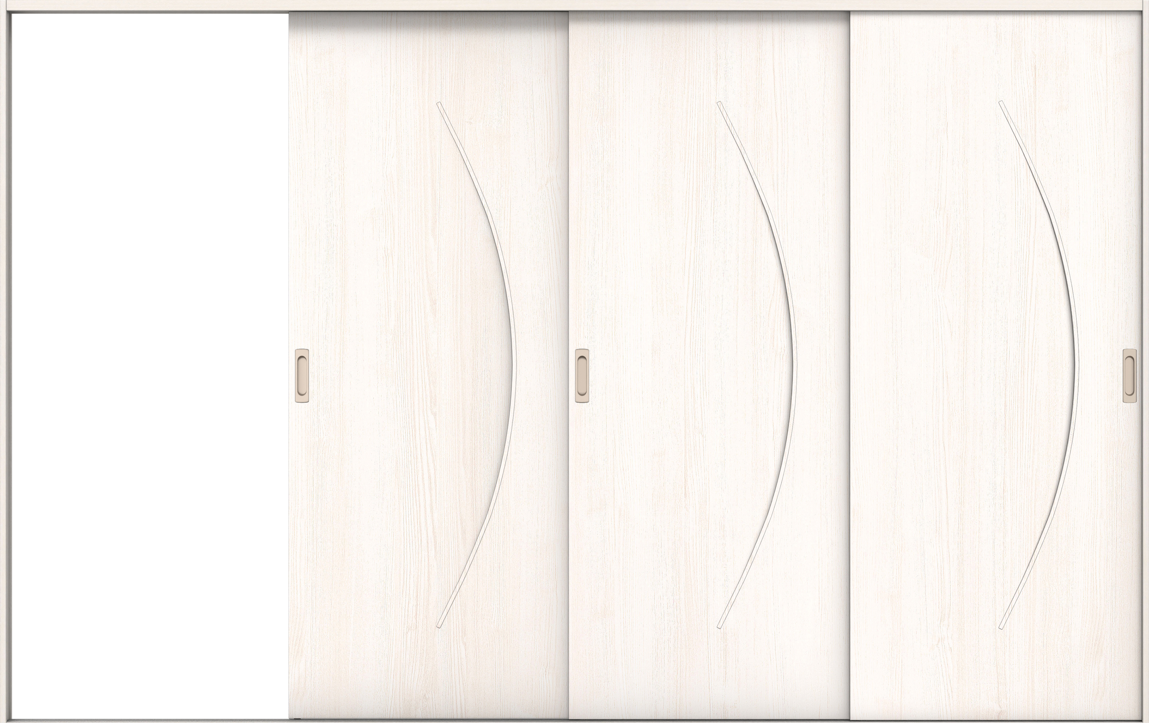 リビングドア　イエリア　引戸・３枚片引　扉セット　Ｓ７デザイン　３２２９幅用　２０００高　〈ネオホワイト柄〉　左引用　錠なし　ラクラクローズ付