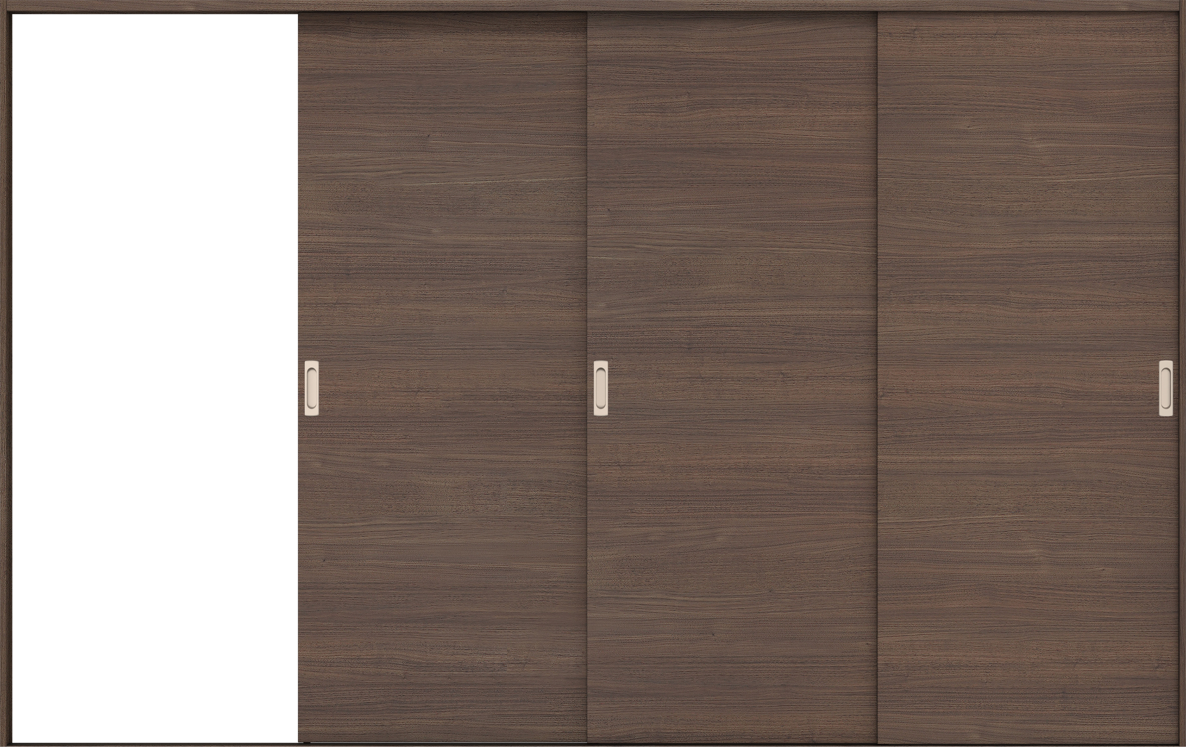 リビングドア　イエリア　引戸・３枚片引　扉セット　Ｕ０デザイン　３２２９幅用　２０００高　〈ダルブラウン柄〉　左引用　錠なし　ラクラクローズ付