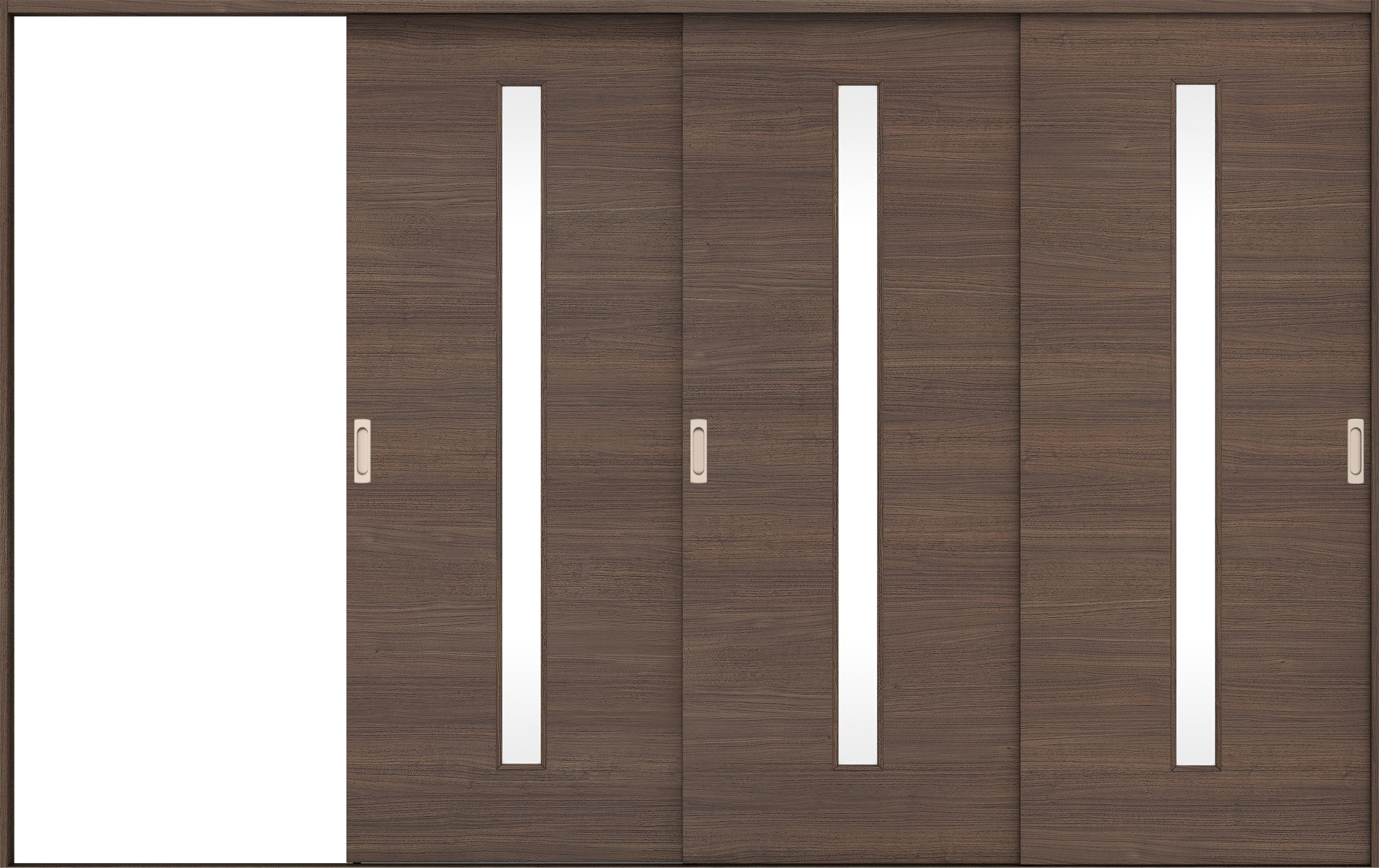 リビングドア　イエリア　引戸・３枚片引　扉セット　Ｕ８デザイン　３２２９幅用　２０００高　〈ダルブラウン柄〉　左引用　錠なし　ラクラクローズ付