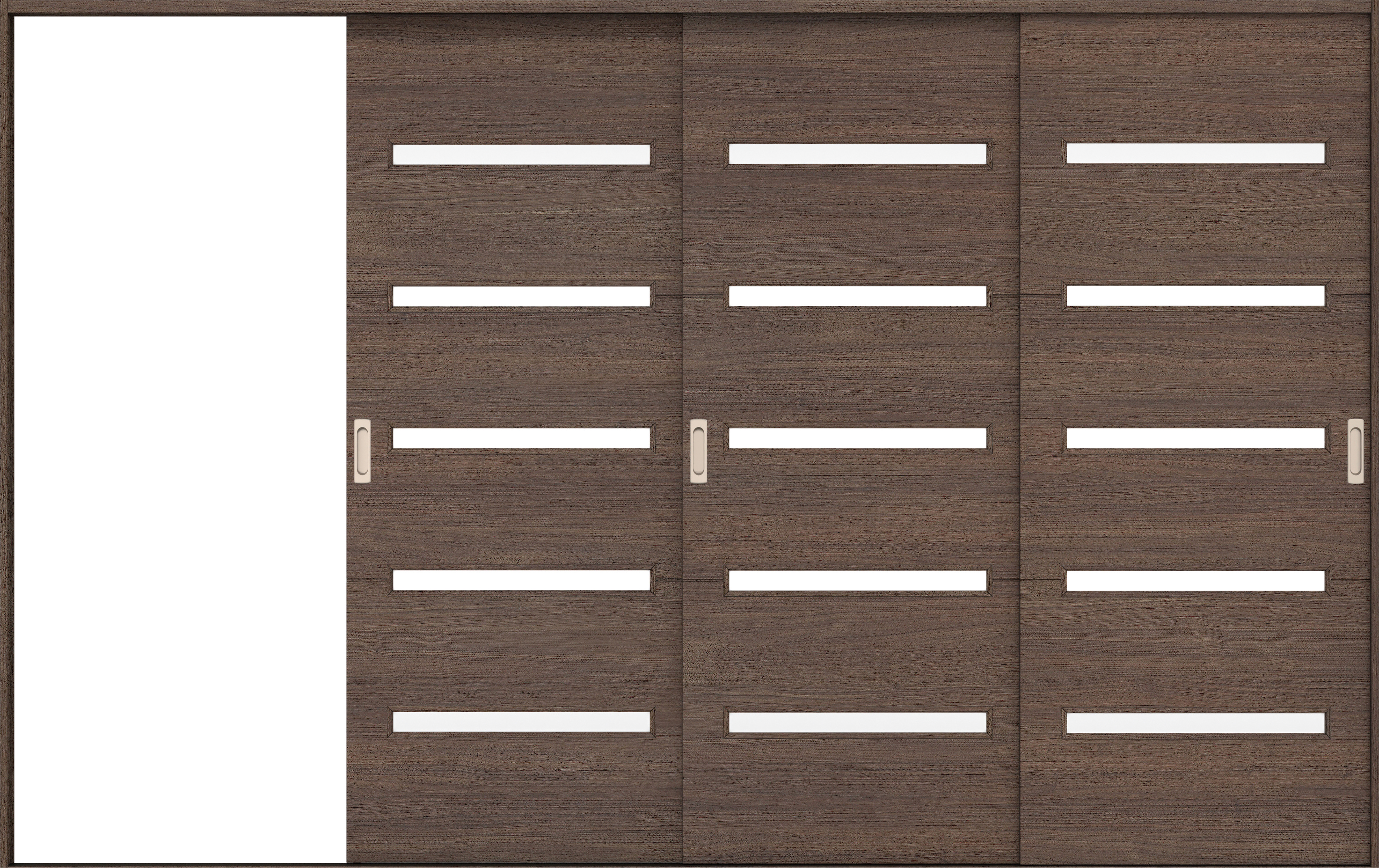 リビングドア　イエリア　引戸・３枚片引　扉セット　Ｙ４デザイン　３２２９幅用　２０００高　〈ダルブラウン柄〉　左引用　錠なし　ラクラクローズ付