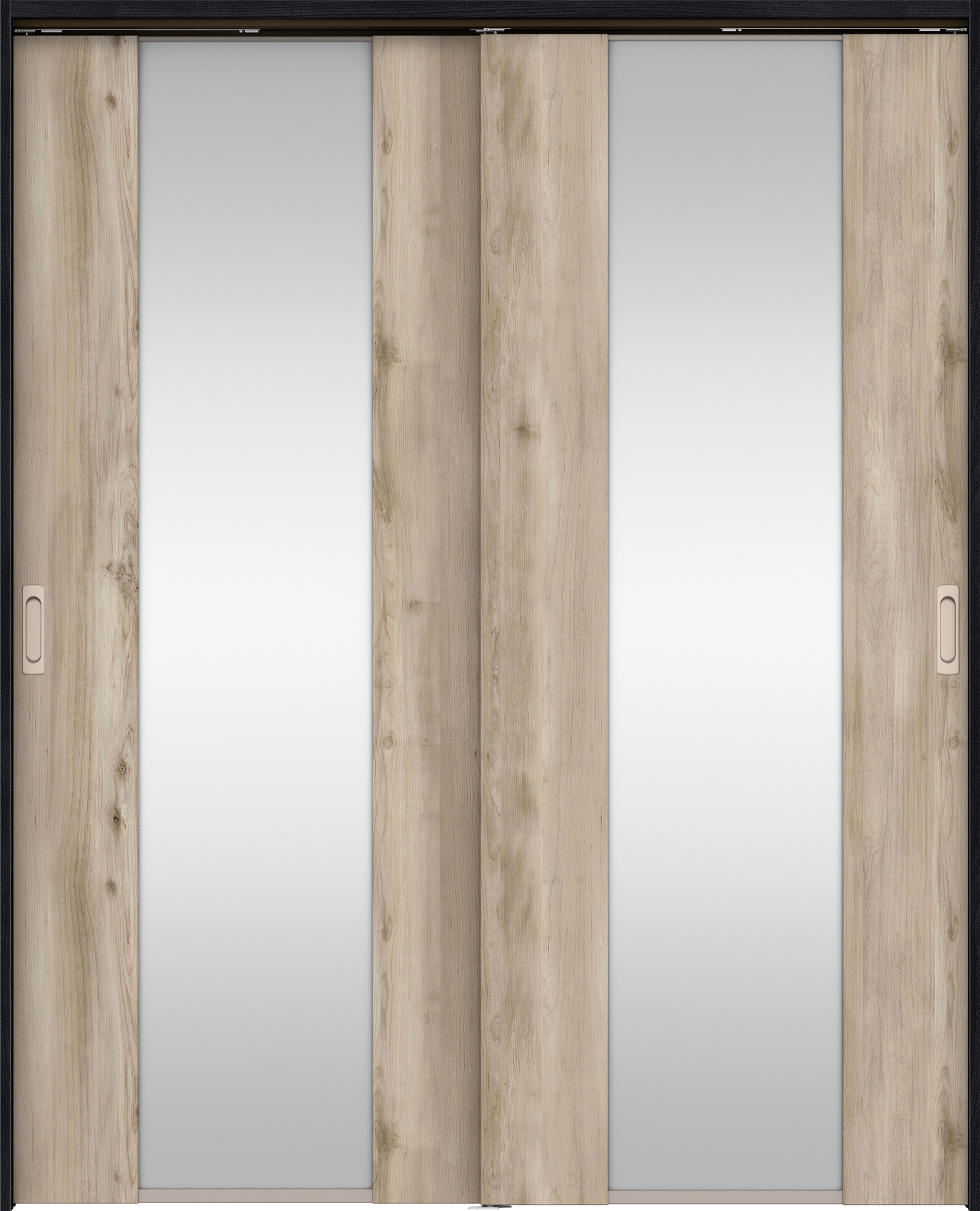 リビングドア　イエリア　吊戸・引違　扉セット　４Ｐデザイン　１７４５幅用　２０００高　〈スモークグレー柄〉　左右兼用　錠なし　ラクラクローズ付用