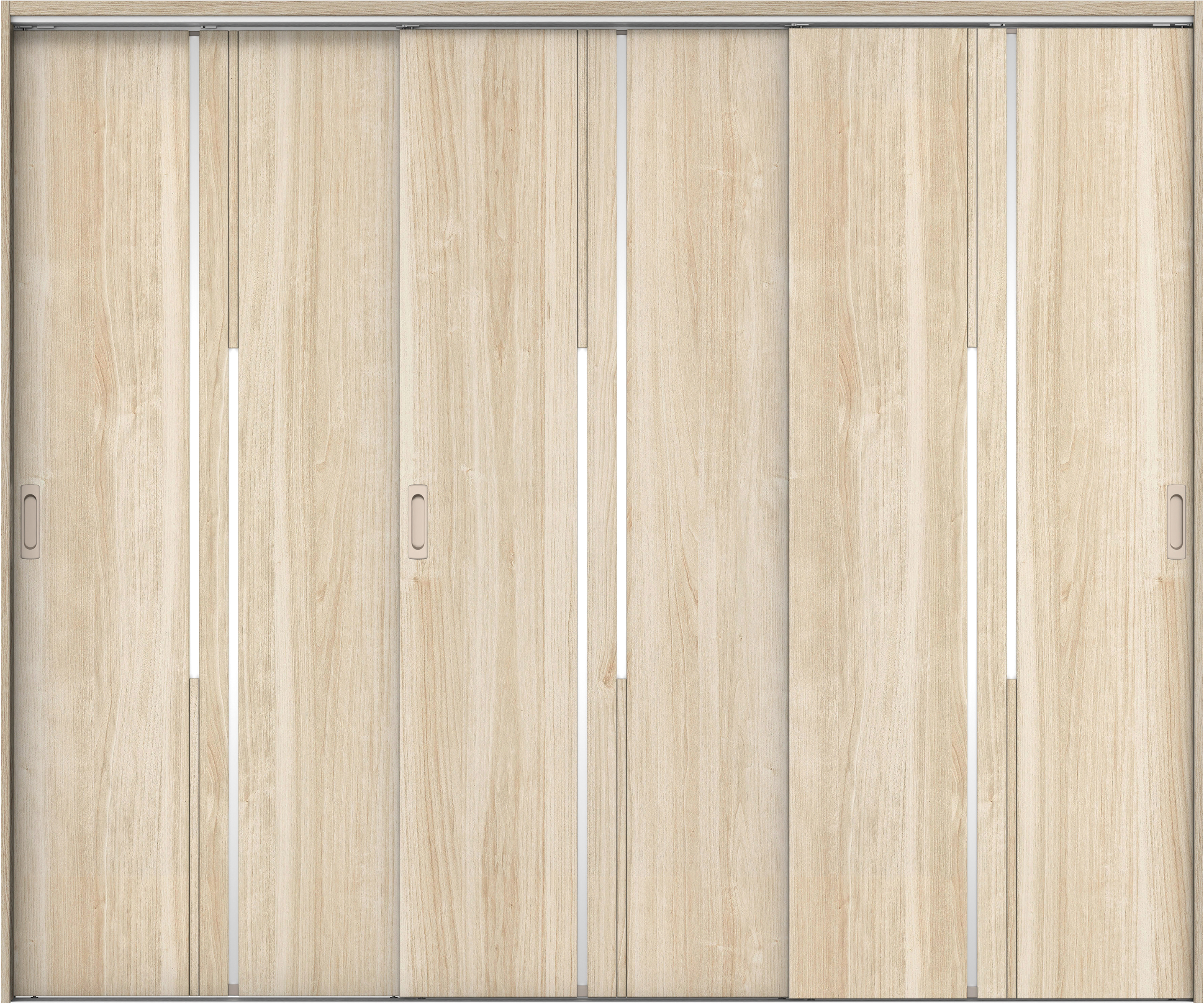 リビングドア　イエリア　吊戸・３枚引違　扉セット　７Ｐデザイン　２４３７幅用　２０００高　〈コットンベージュ柄〉　左右兼用　錠なし　ラクラクローズ付用