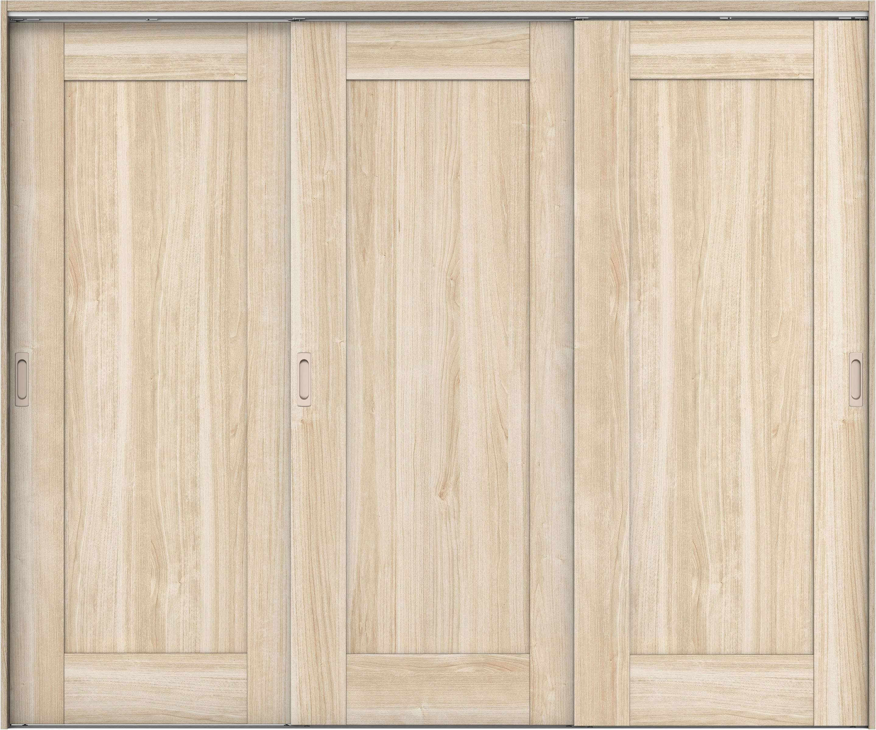 リビングドア　イエリア　吊戸・３枚引違　扉セット　３８デザイン　２４３７幅用　２０００高　〈コットンベージュ柄〉　左右兼用　錠なし　ラクラクローズ付用