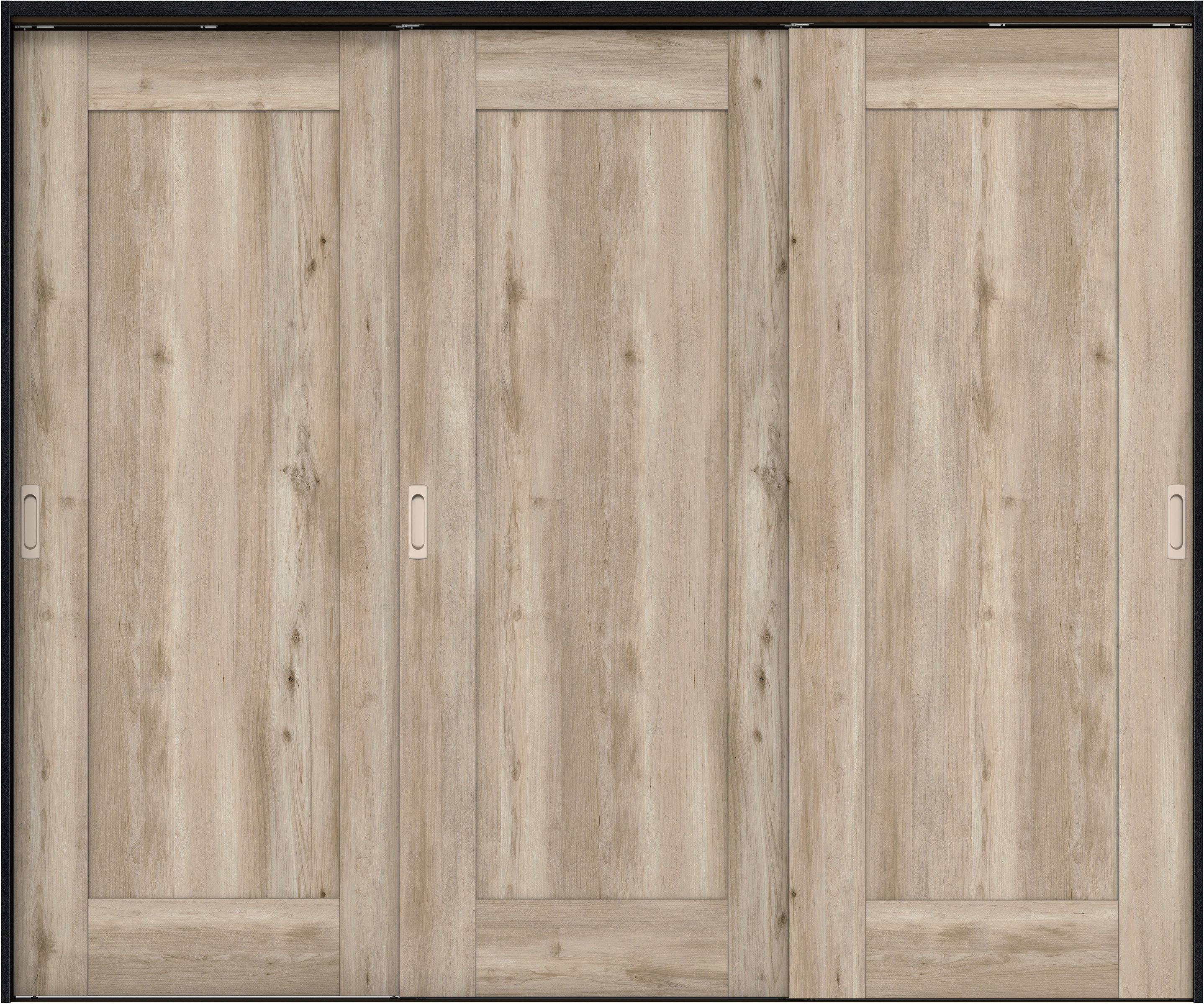 リビングドア　イエリア　吊戸・３枚引違　扉セット　３８デザイン　２４３７幅用　２０００高　〈スモークグレー柄〉　左右兼用　錠なし　ラクラクローズ付用