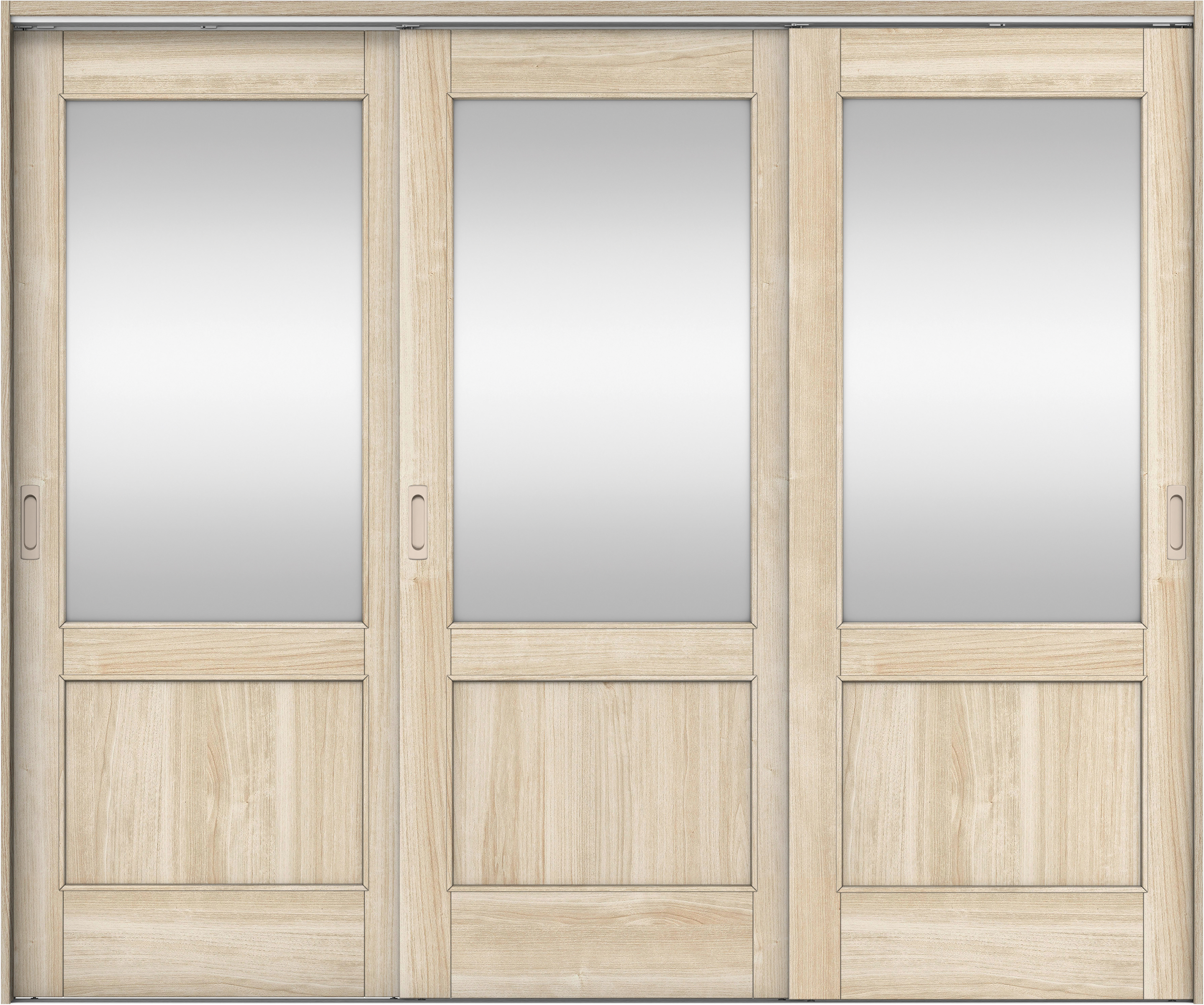 リビングドア　イエリア　吊戸・３枚引違　扉セット　２６デザイン　２４３７幅用　２０００高　〈コットンベージュ柄〉　左右兼用　錠なし　ラクラクローズ付用