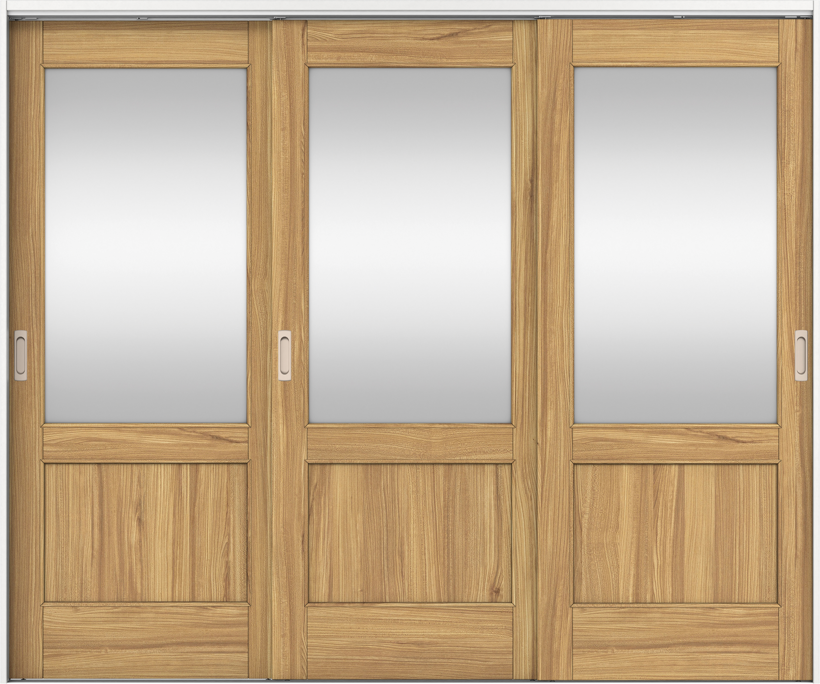 リビングドア　イエリア　吊戸・３枚引違　扉セット　２６デザイン　２４３７幅用　２０００高　〈シナモンブラウン柄〉　左右兼用　錠なし　ラクラクローズ付用