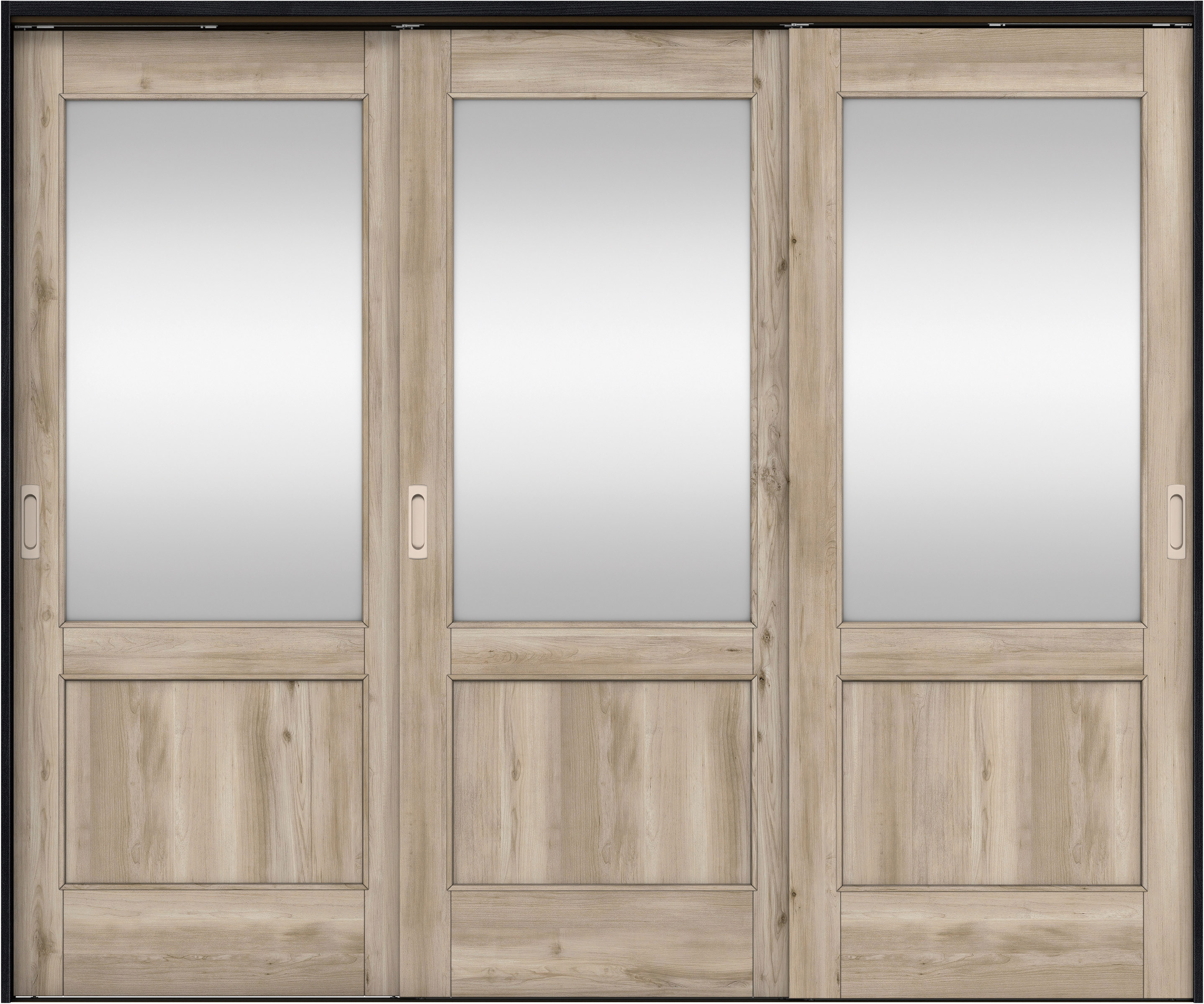 リビングドア　イエリア　吊戸・３枚引違　扉セット　２６デザイン　２４３７幅用　２０００高　〈スモークグレー柄〉　左右兼用　錠なし　ラクラクローズ付用