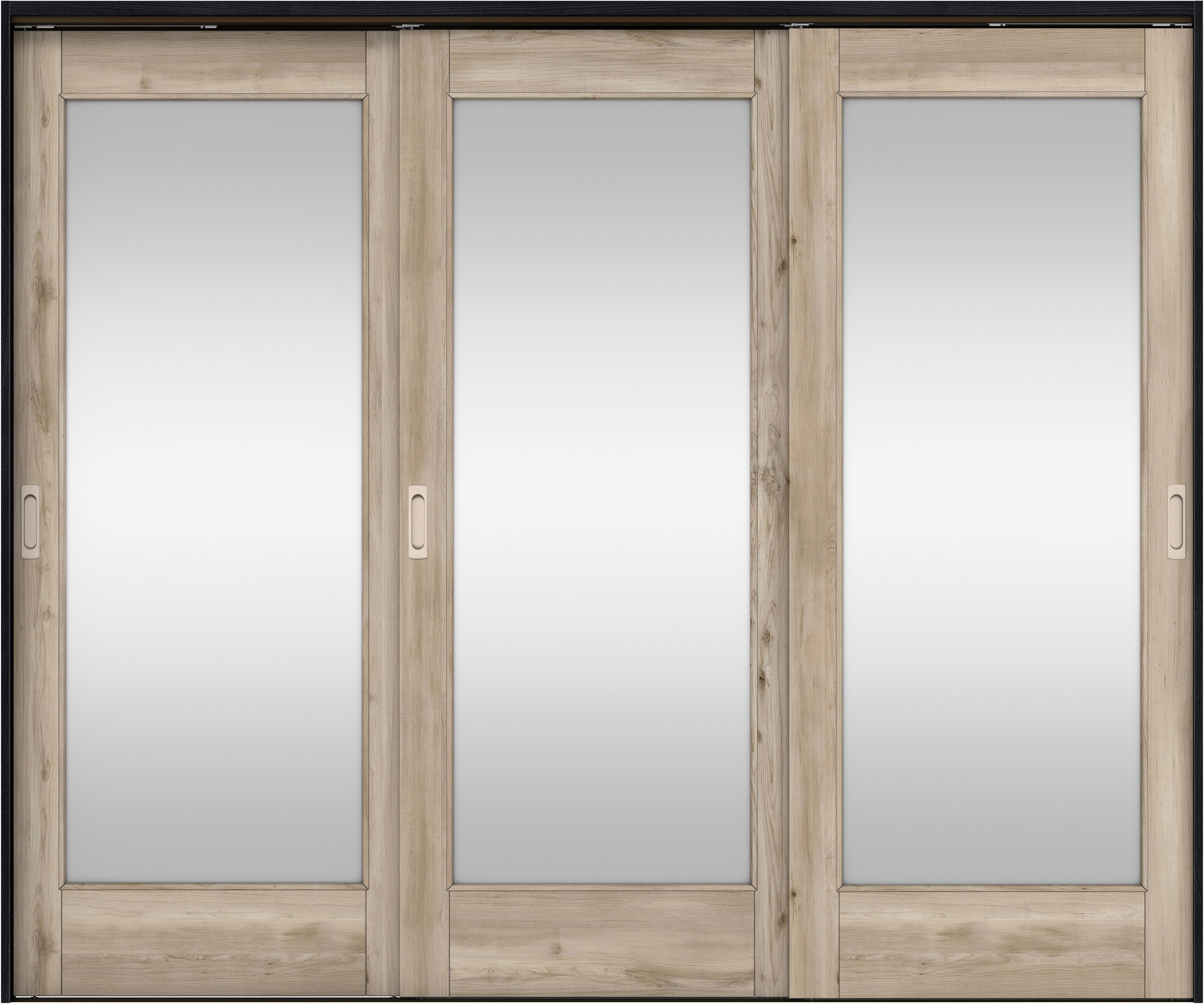 リビングドア　イエリア　吊戸・３枚引違　扉セット　２１デザイン　２４３７幅用　２０００高　〈スモークグレー柄〉　左右兼用　錠なし　ラクラクローズ付用