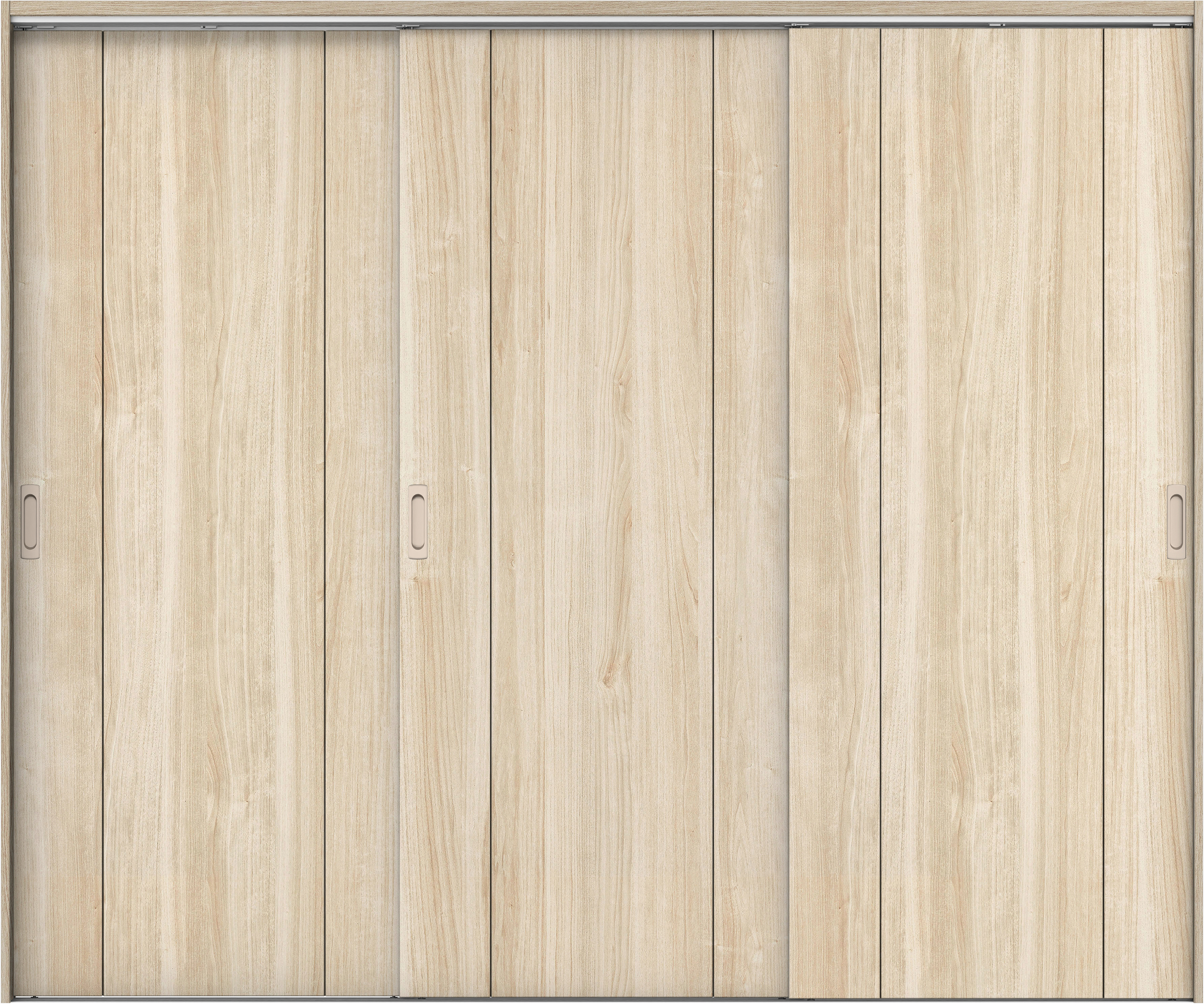 リビングドア　イエリア　吊戸・３枚引違　扉セット　１Ｐデザイン　２４３７幅用　２０００高　〈コットンベージュ柄〉　左右兼用　錠なし　ラクラクローズ付用