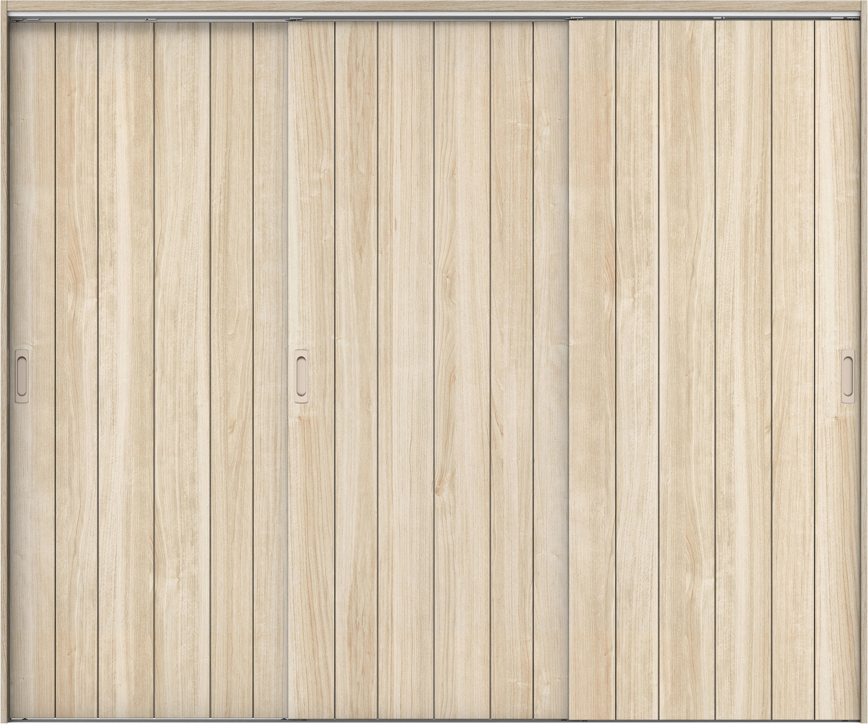 リビングドア　イエリア　吊戸・３枚引違　扉セット　０Ｓデザイン　２４３７幅用　２０００高　〈コットンベージュ柄〉　左右兼用　錠なし　ラクラクローズ付用