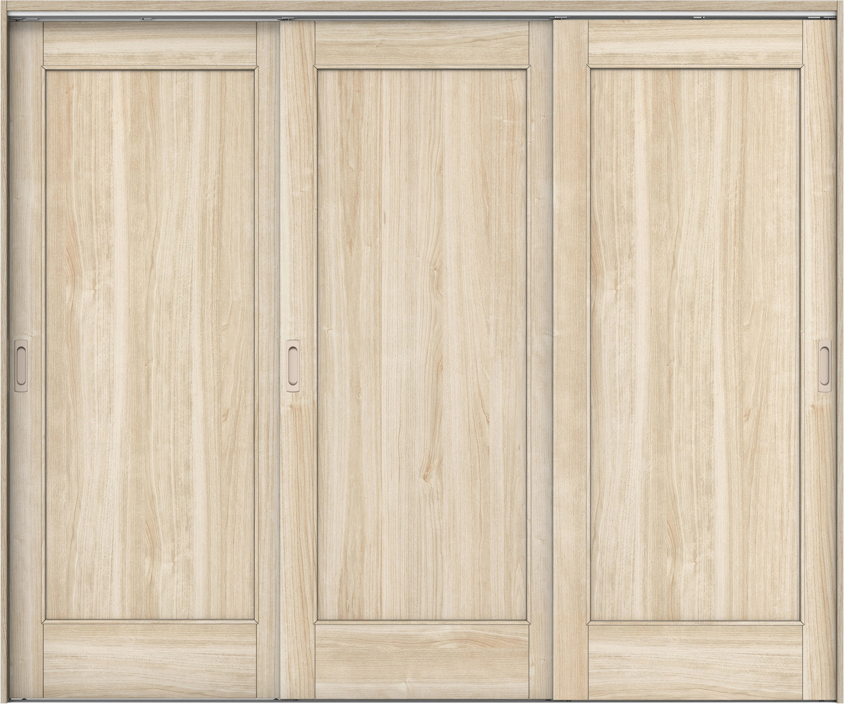 リビングドア　イエリア　吊戸・３枚引違　扉セット　０１デザイン　２４３７幅用　２０００高　〈コットンベージュ柄〉　左右兼用　錠なし　ラクラクローズ付用