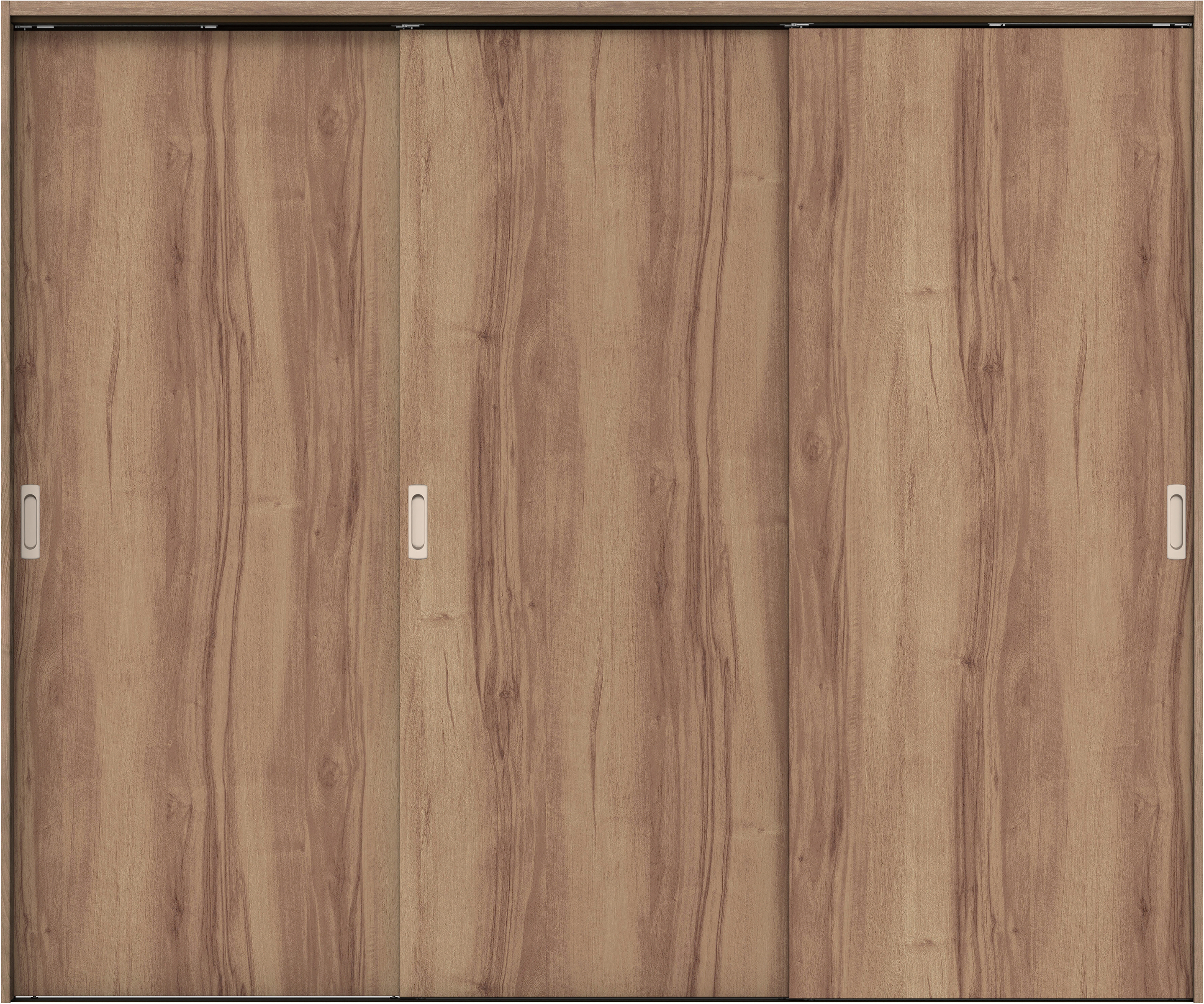 リビングドア　イエリア　吊戸・３枚引違　扉セット　００デザイン　２４３７幅用　２０００高　〈バームブラウン柄〉　左右兼用　錠なし　ラクラクローズ付用