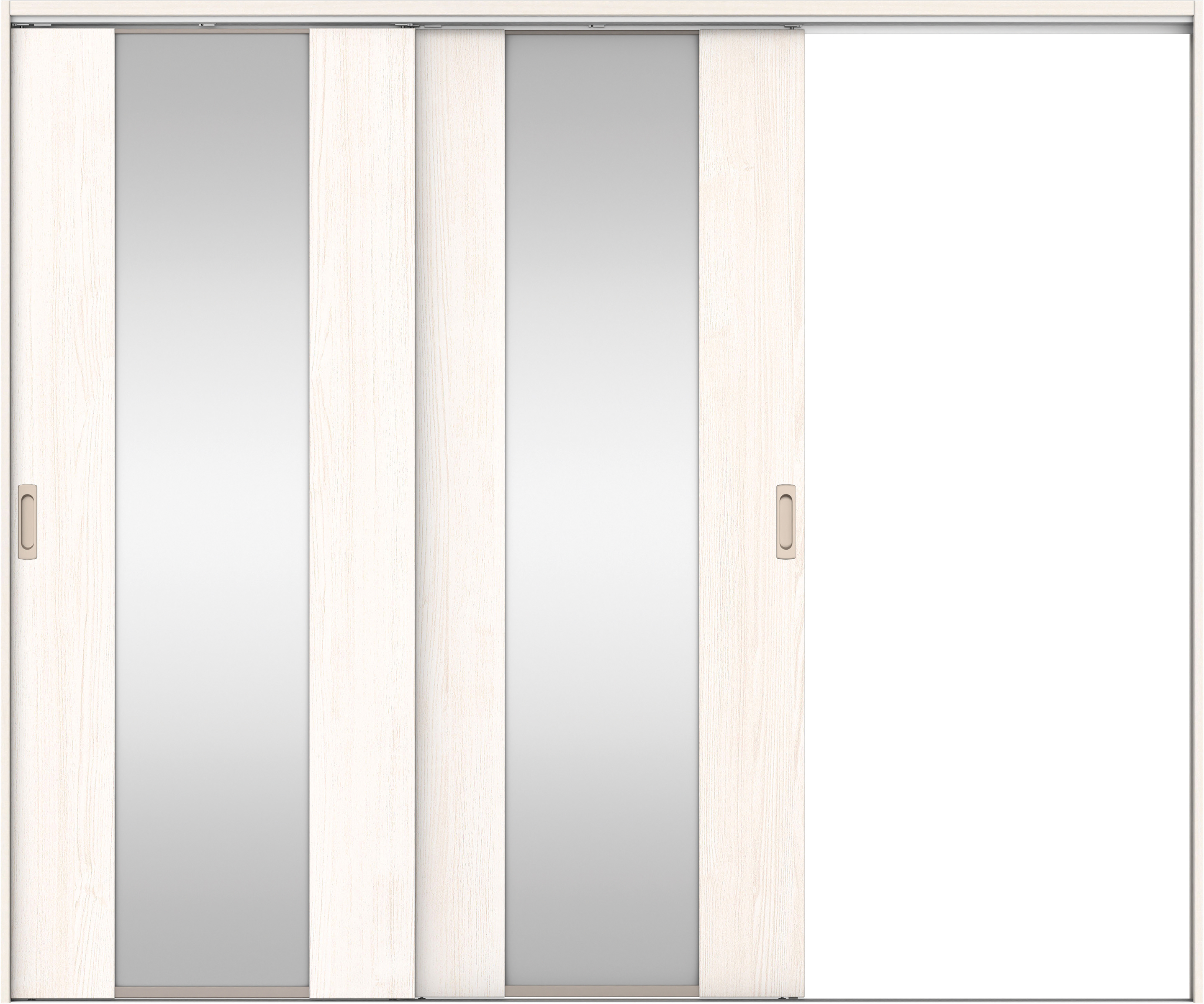 リビングドア　イエリア　吊戸・２枚片引　扉セット　４Ｐデザイン　２４３７幅用　２０００高　〈ネオホワイト柄〉　右引用　錠なし　ラクラクローズ付用