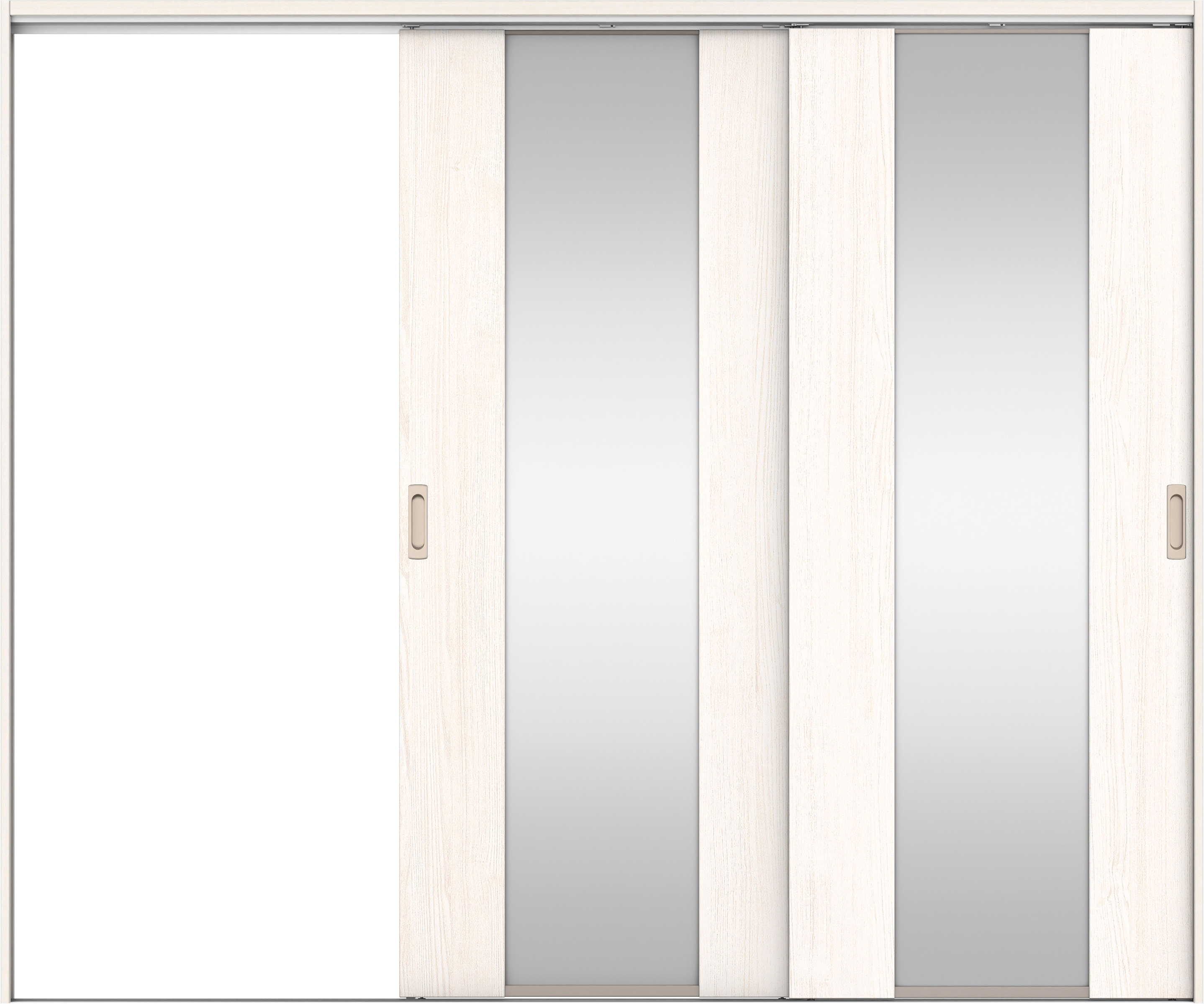 リビングドア　イエリア　吊戸・２枚片引　扉セット　４Ｐデザイン　２４３７幅用　２０００高　〈ネオホワイト柄〉　左引用　錠なし　ラクラクローズ付用