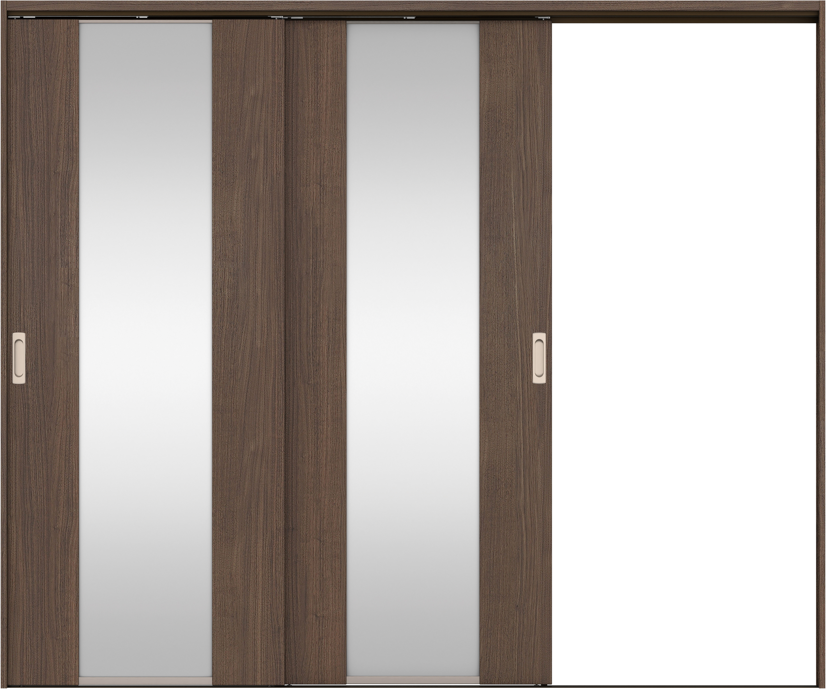 リビングドア　イエリア　吊戸・２枚片引　扉セット　４Ｐデザイン　２４３７幅用　２０００高　〈ダルブラウン柄〉　右引用　錠なし　ラクラクローズ付用
