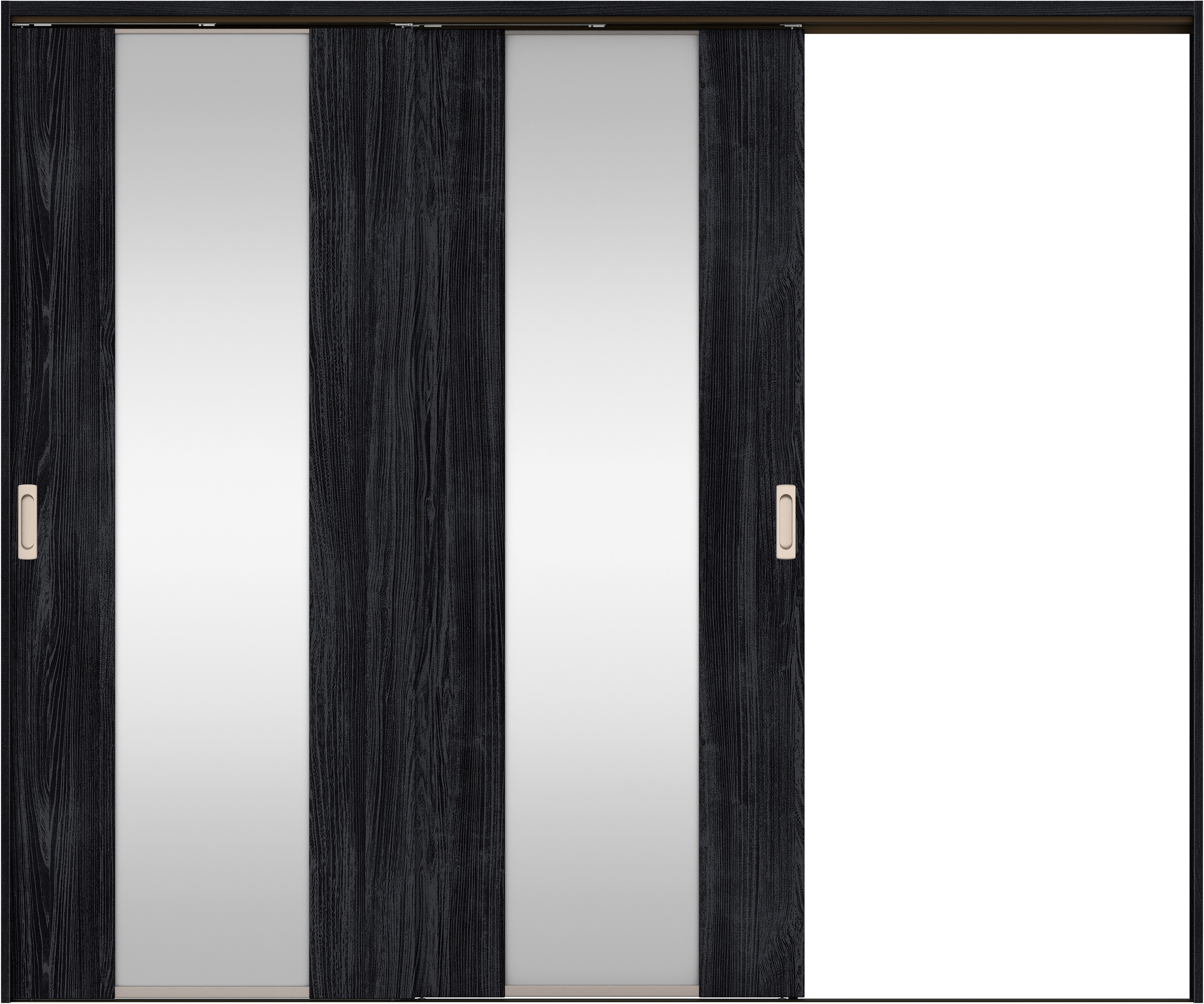 リビングドア　イエリア　吊戸・２枚片引　扉セット　４Ｐデザイン　２４３７幅用　２０００高　〈モスブラック柄〉　右引用　錠なし　ラクラクローズ付用
