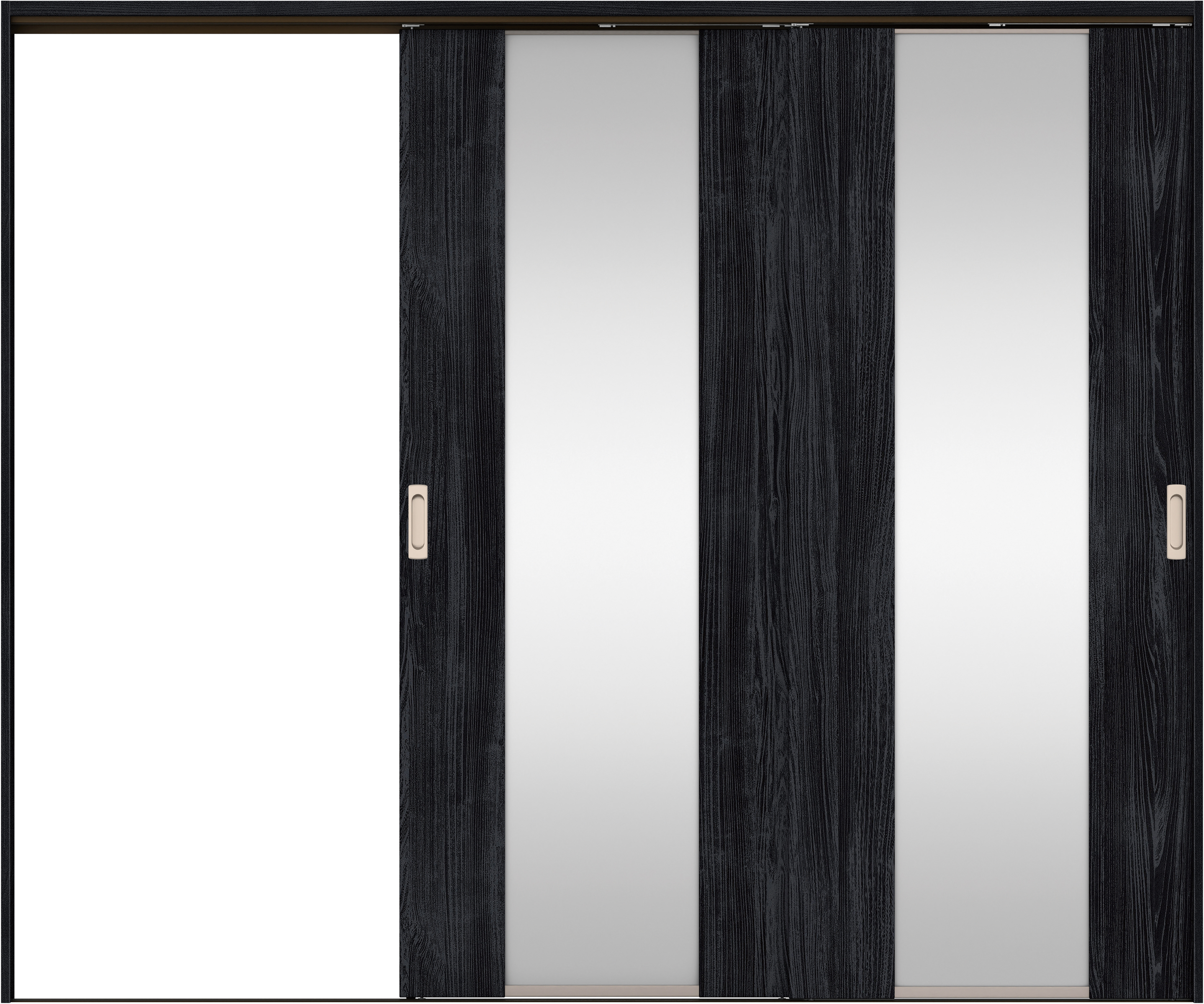 リビングドア　イエリア　吊戸・２枚片引　扉セット　４Ｐデザイン　２４３７幅用　２０００高　〈モスブラック柄〉　左引用　錠なし　ラクラクローズ付用
