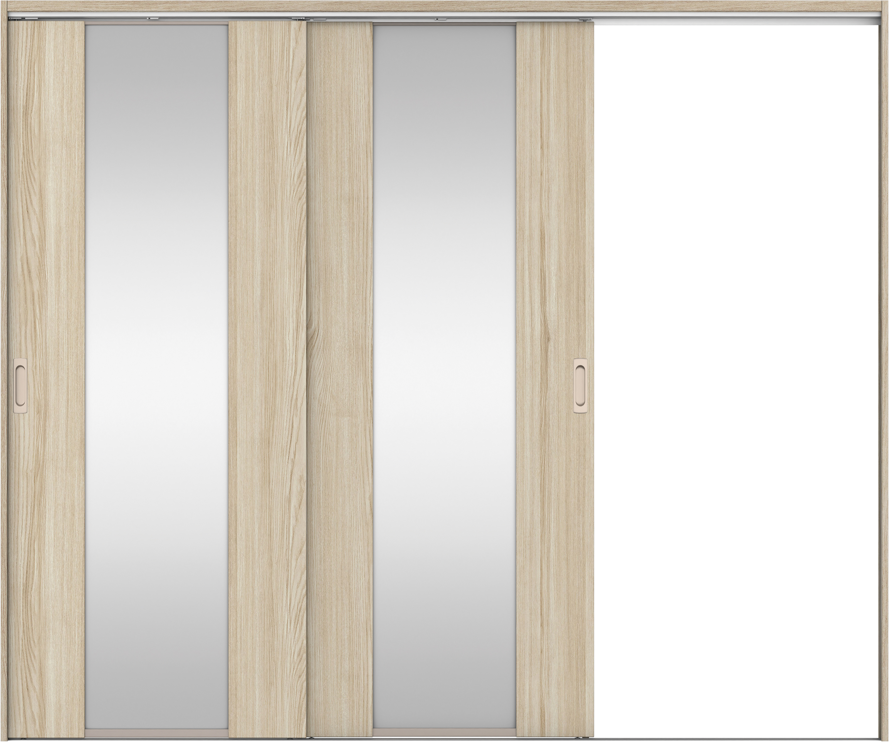 リビングドア　イエリア　吊戸・２枚片引　扉セット　４Ｐデザイン　２４３７幅用　２０００高　〈ソフトグレージュ柄〉　右引用　錠なし　ラクラクローズ付用