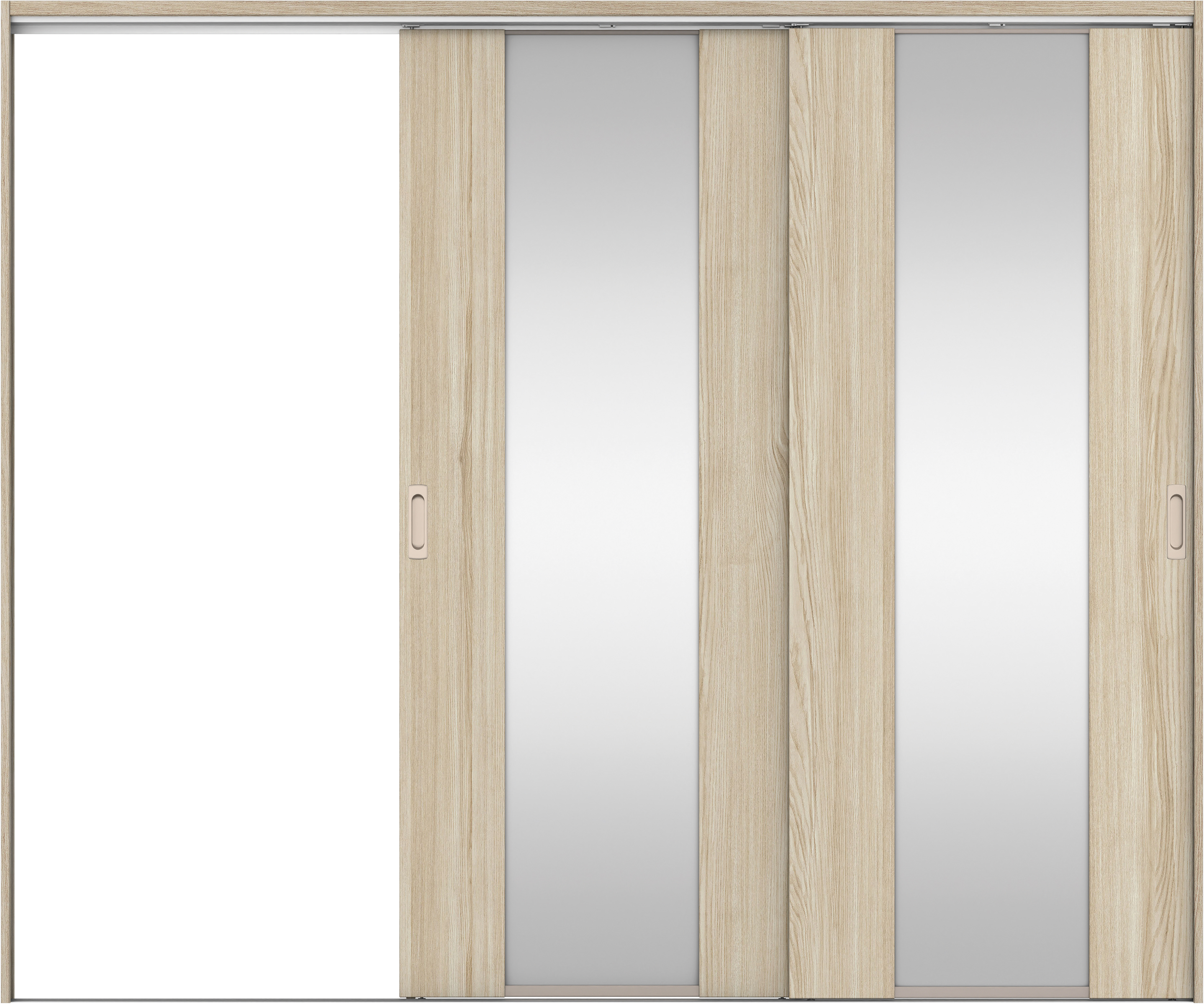 リビングドア　イエリア　吊戸・２枚片引　扉セット　４Ｐデザイン　２４３７幅用　２０００高　〈ソフトグレージュ柄〉　左引用　錠なし　ラクラクローズ付用