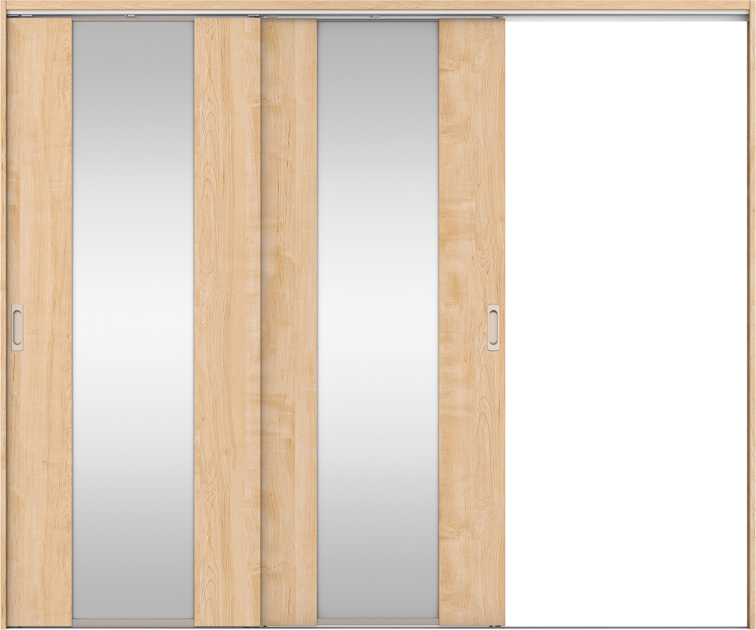リビングドア　イエリア　吊戸・２枚片引　扉セット　４Ｐデザイン　２４３７幅用　２０００高　〈ミルベージュ柄〉　右引用　錠なし　ラクラクローズ付用