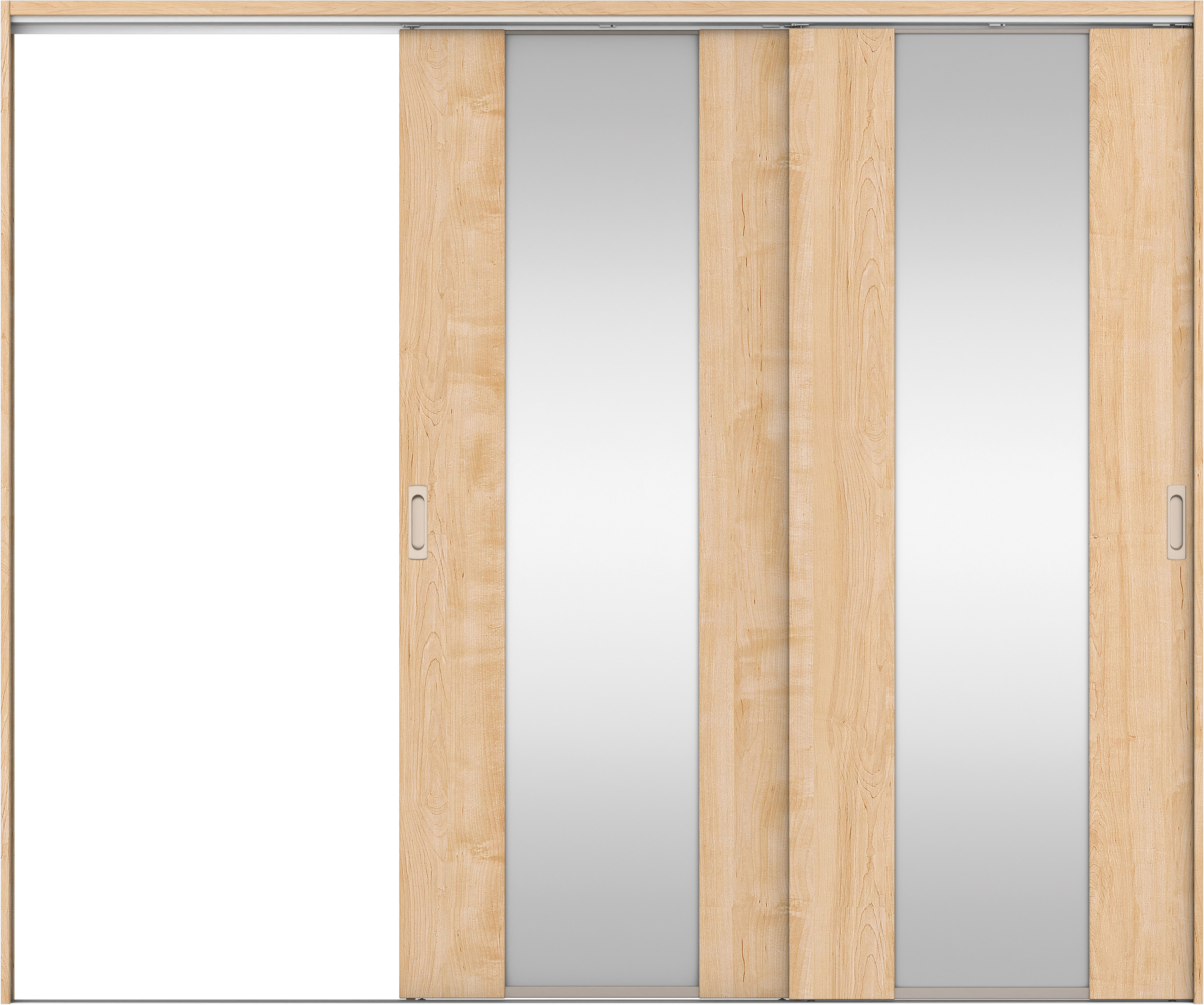 リビングドア　イエリア　吊戸・２枚片引　扉セット　４Ｐデザイン　２４３７幅用　２０００高　〈ミルベージュ柄〉　左引用　錠なし　ラクラクローズ付用