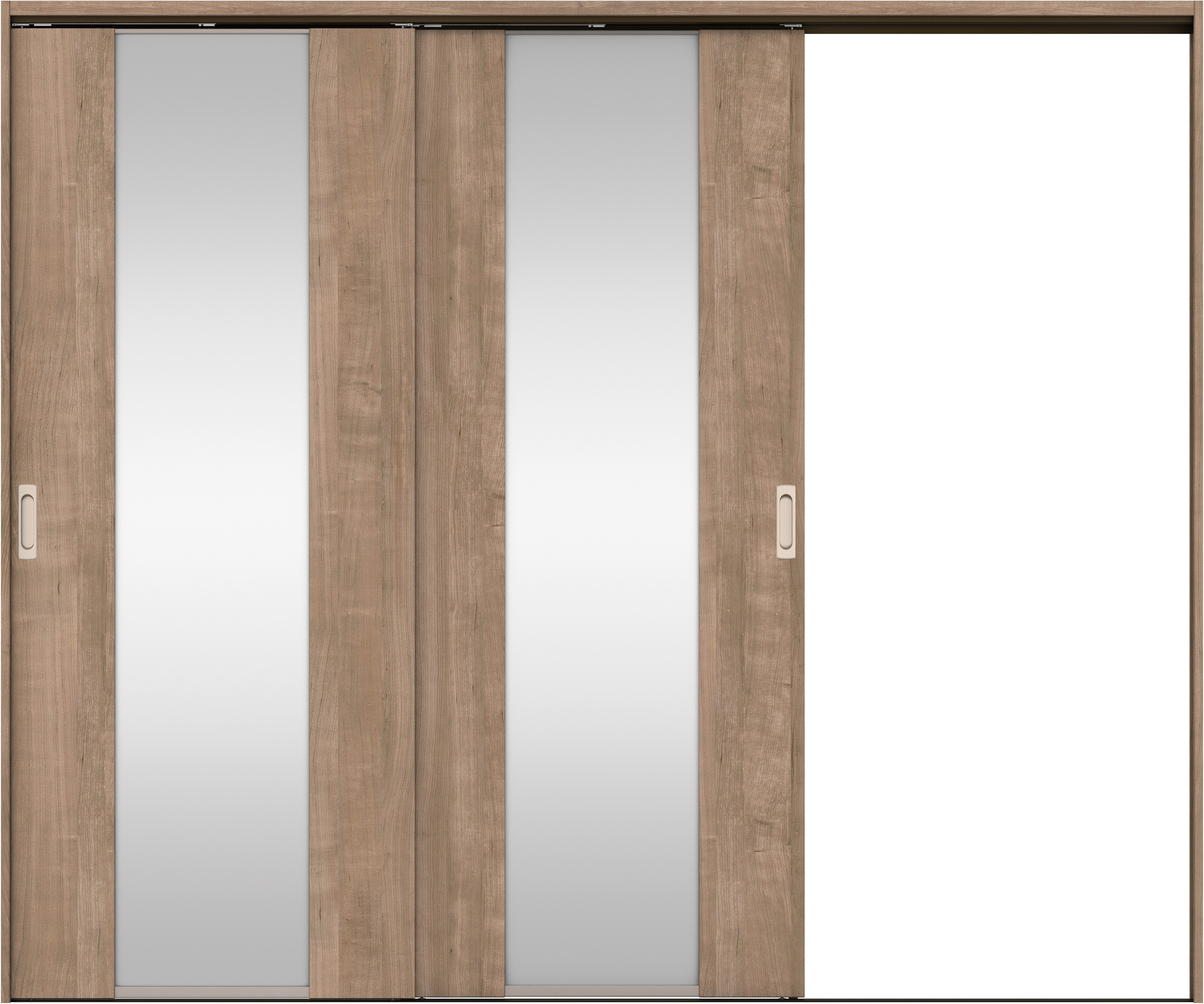 リビングドア　イエリア　吊戸・２枚片引　扉セット　４Ｐデザイン　２４３７幅用　２０００高　〈トープグレー柄〉　右引用　錠なし　ラクラクローズ付用